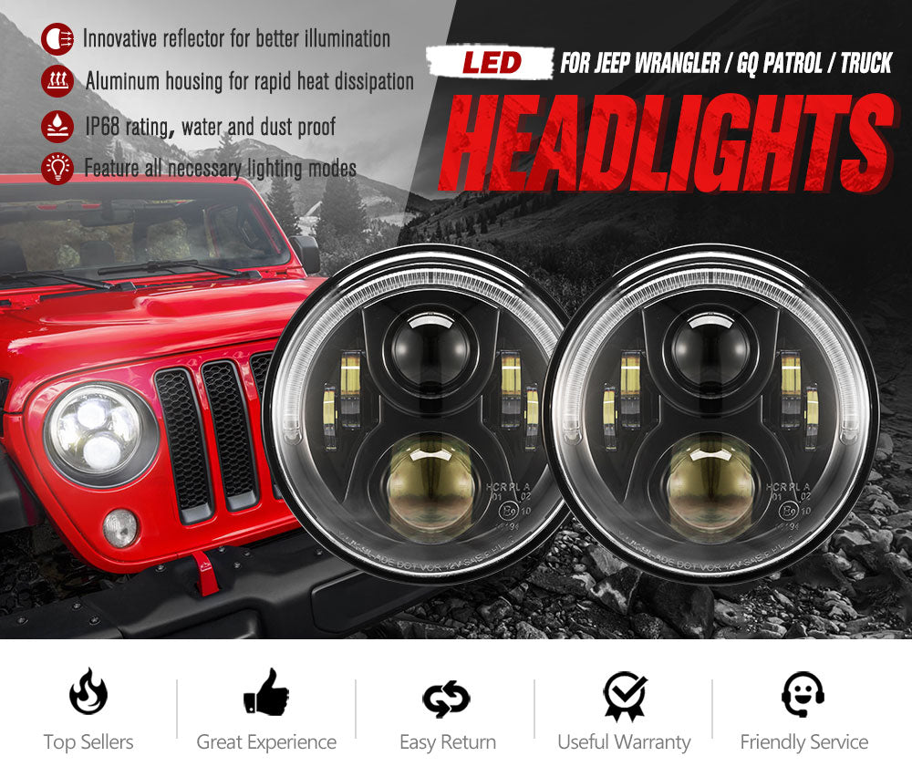 2x 7inch LED Headlights Insert Hi/Lo Beam ADR Approved For Jeep Wrangler JK 07-18