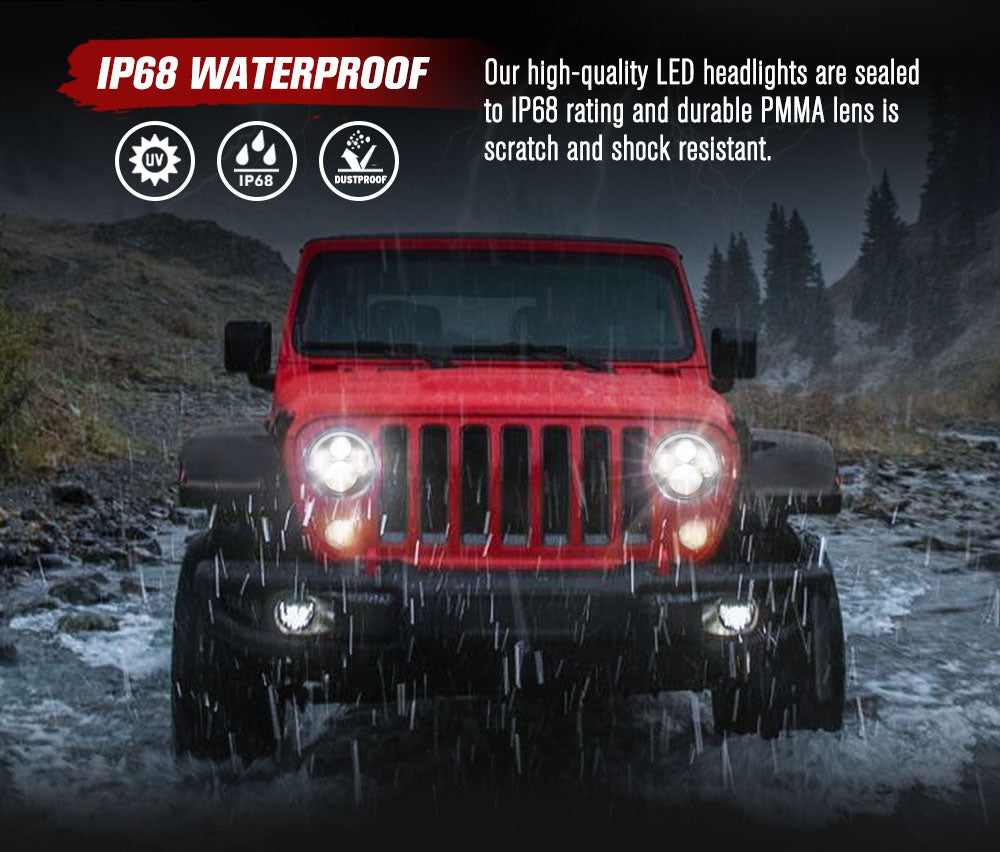 2x 7inch LED Headlights Insert Hi/Lo Beam ADR Approved For Jeep Wrangler JK 07-18