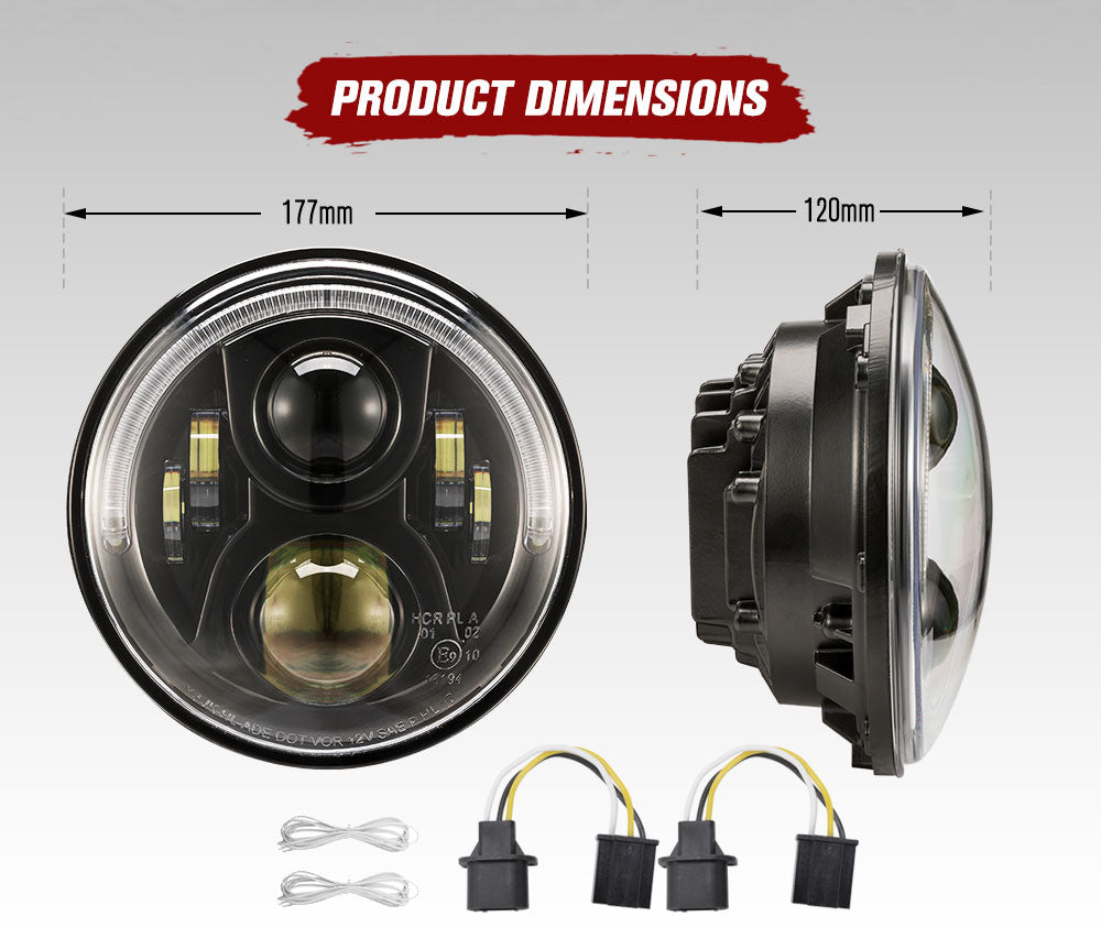 2x 7inch LED Headlights Insert Hi/Lo Beam ADR Approved For Jeep Wrangler JK 07-18