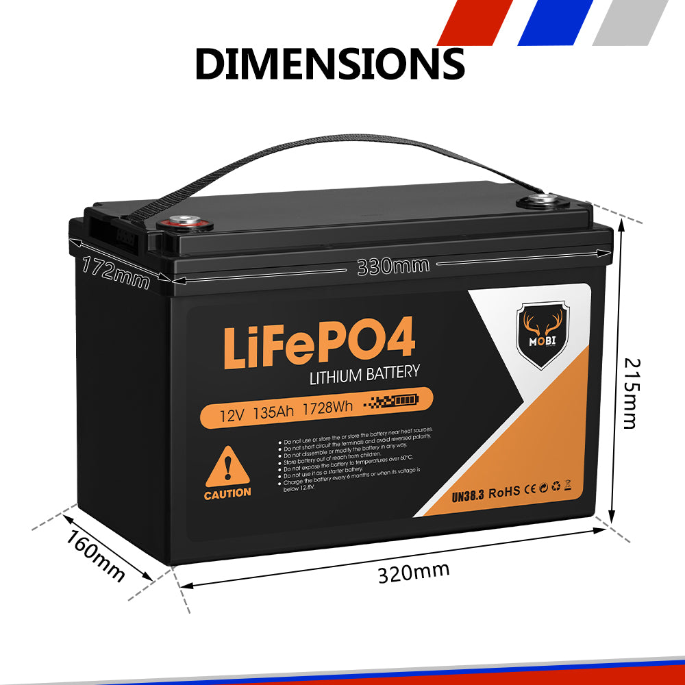 Mobi 12V 135AH Lithium Iron Phosphate Battery LiFePO4 Deep Cycle