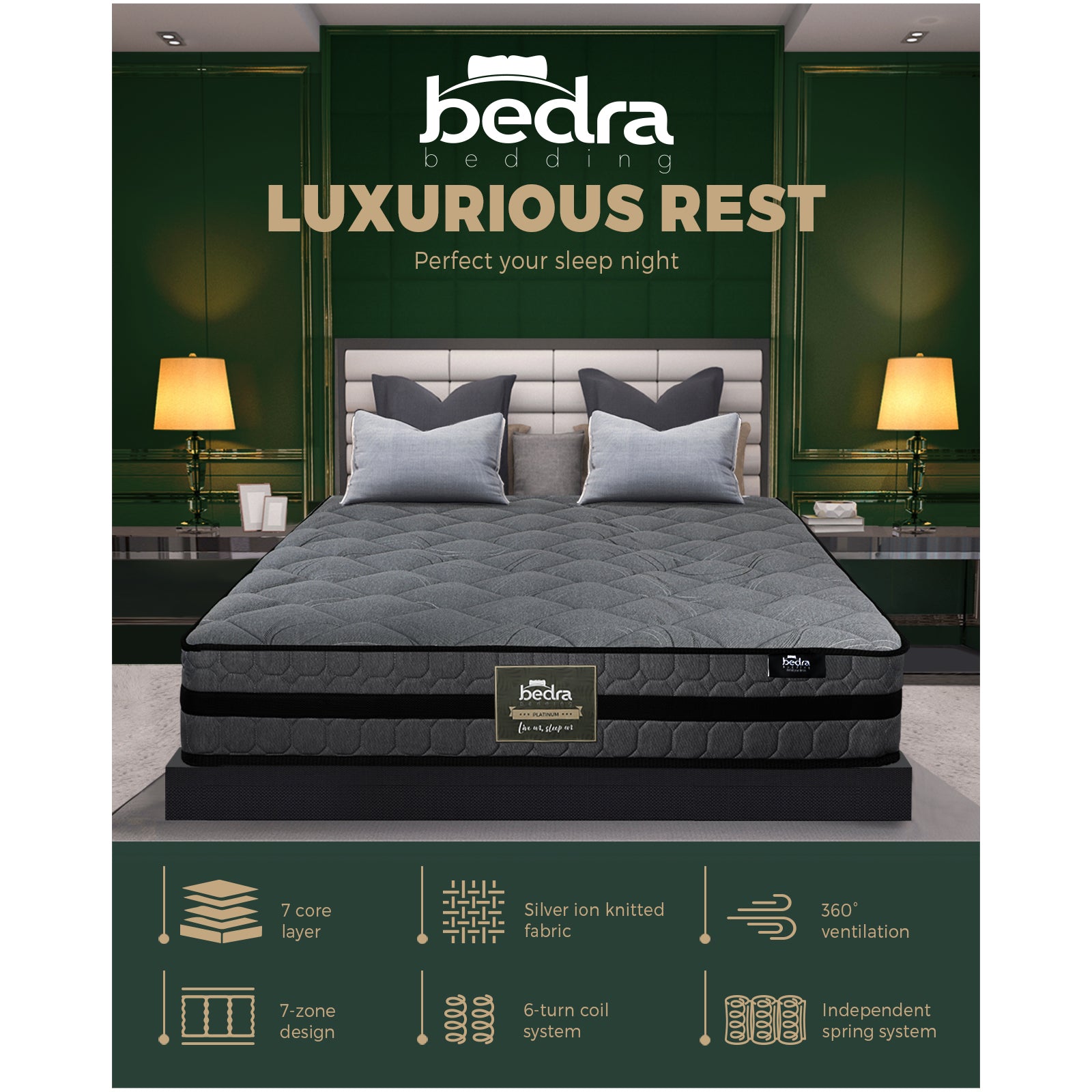 Bedra Single Mattress Bed Mattress 3D Mesh Fabric Firm Foam Spring 22cm 7-Zone