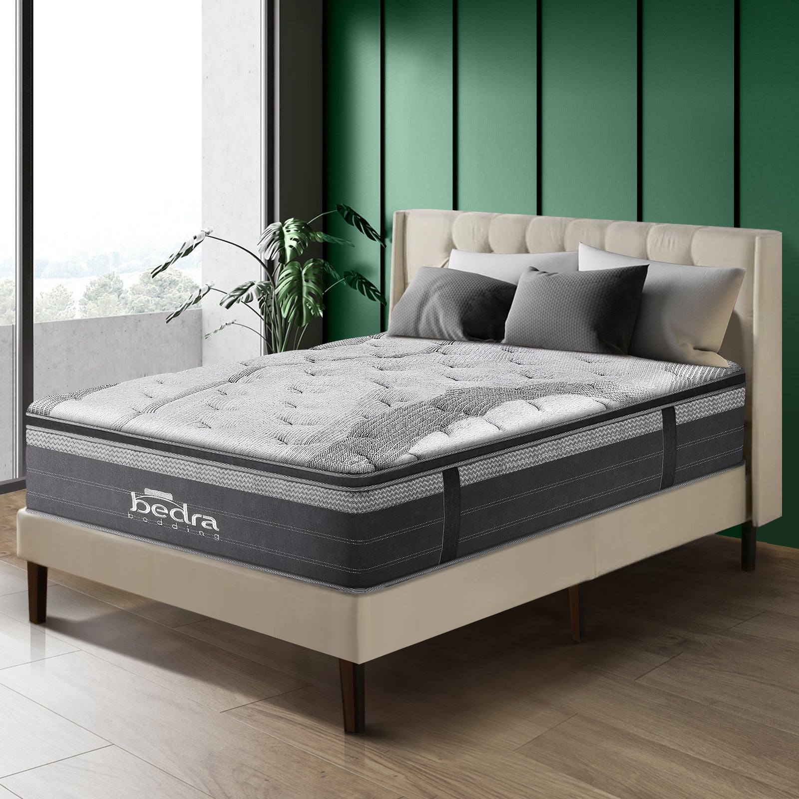 Bedra Queen Mattress Breathable Spring Euro Top Natural Latex Foam 36cm 7 zone