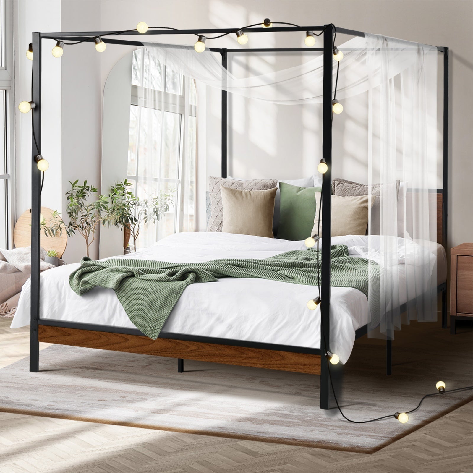 Oikiture Metal Canopy Bed Frame Double Size Beds Platform