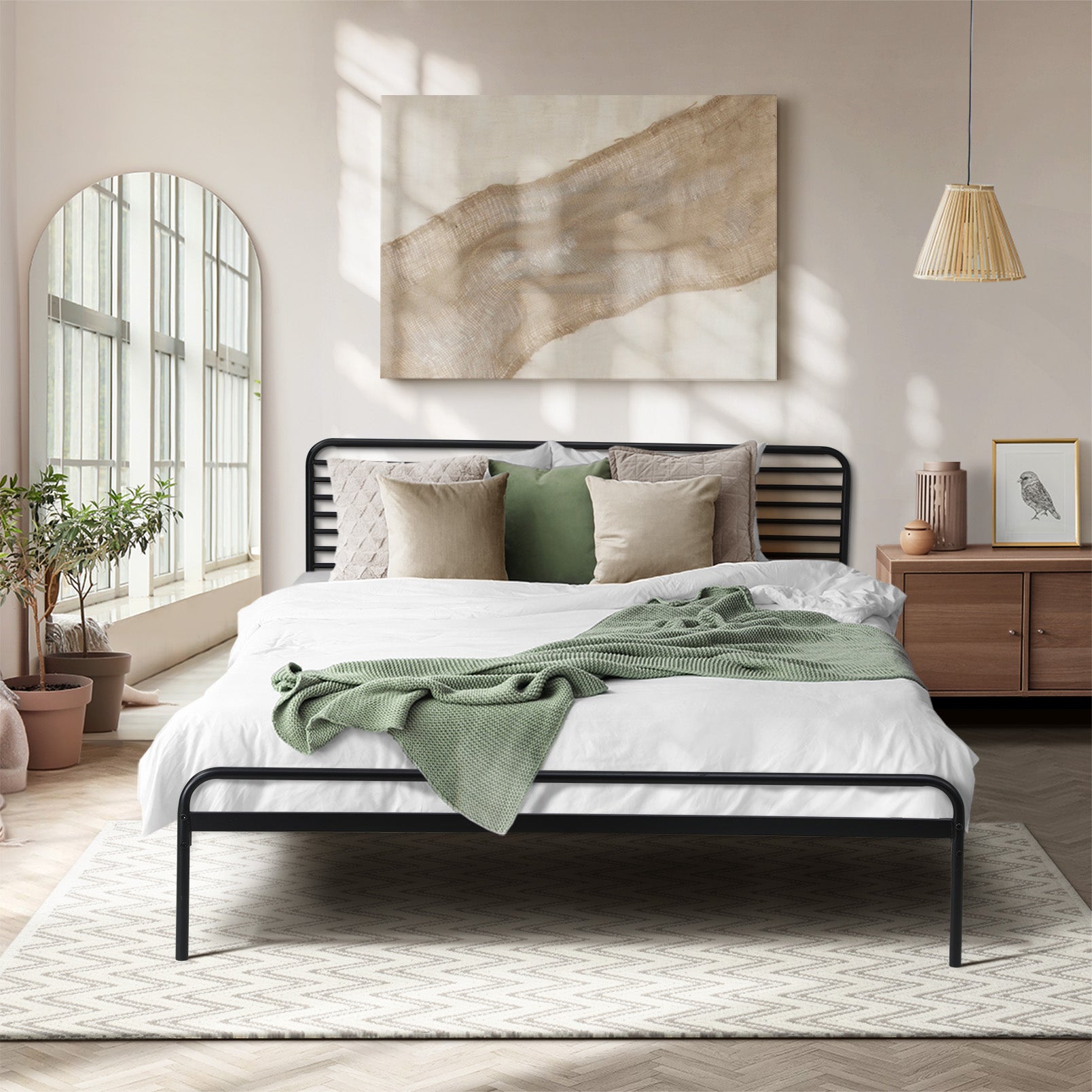 Oikiture Metal Bed Frame Queen Size Bed Base Platform