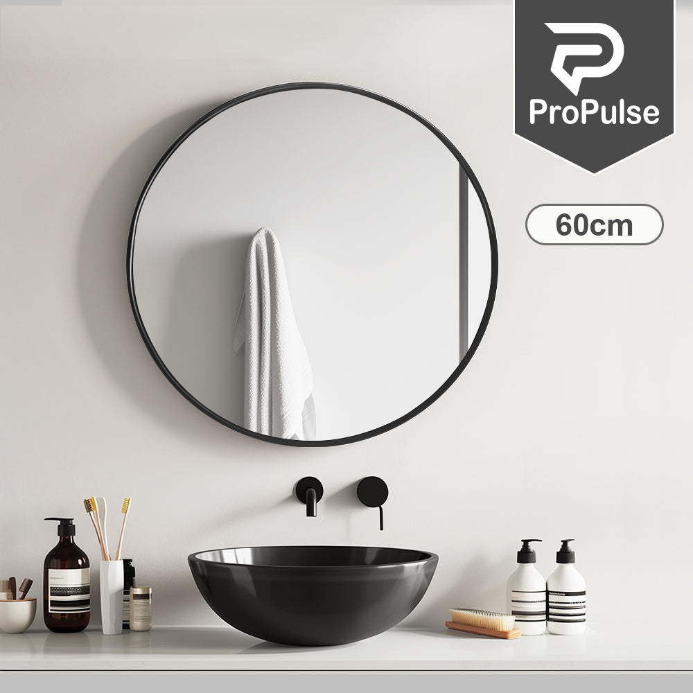 ProPulse Round Wall Mirror 60cm Bathroom Makeup Mirrors Home Decor Metal Frame