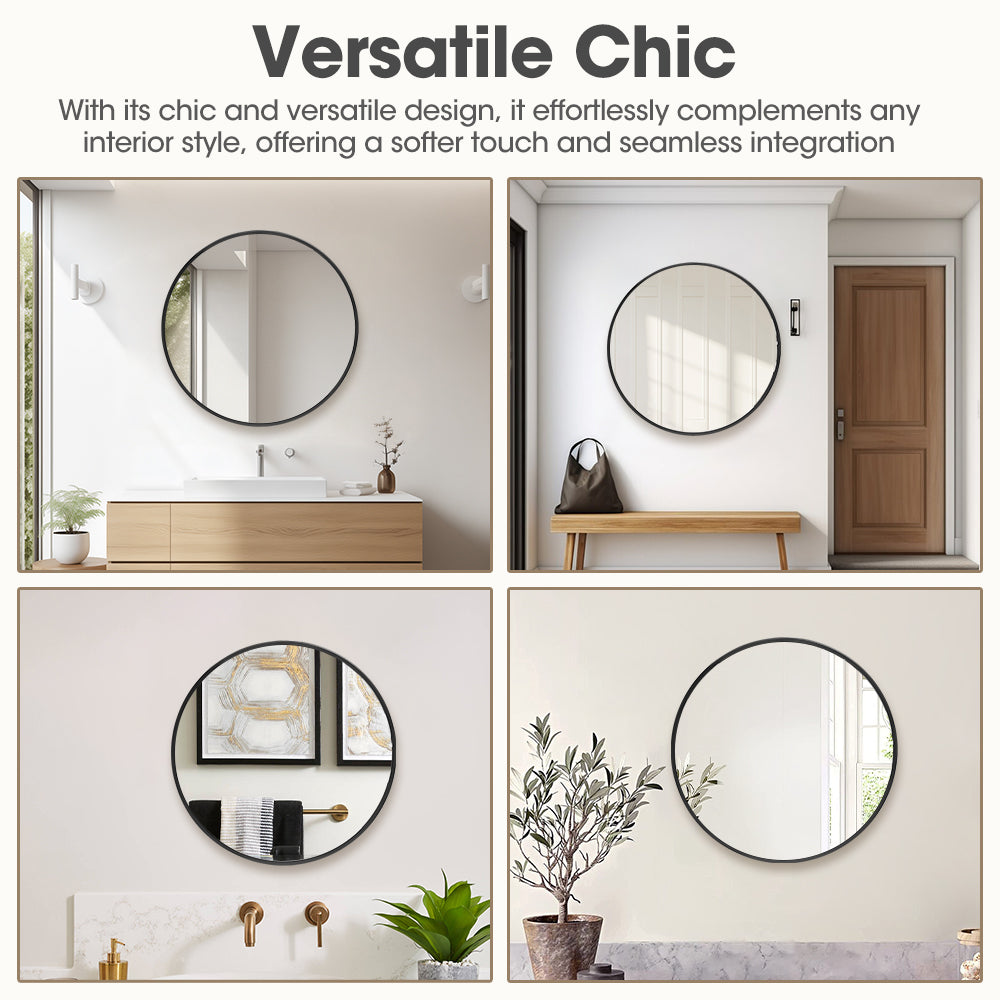 ProPulse Round Wall Mirror 60cm Bathroom Makeup Mirrors Home Decor Metal Frame