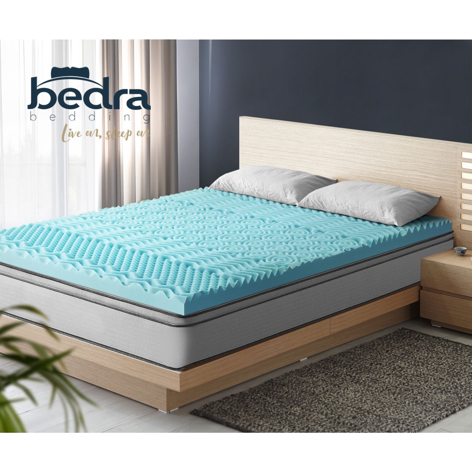 Bedra Memory Foam Mattress Topper Cool Gel Bed Bamboo Cover 7-Zone 8CM Queen