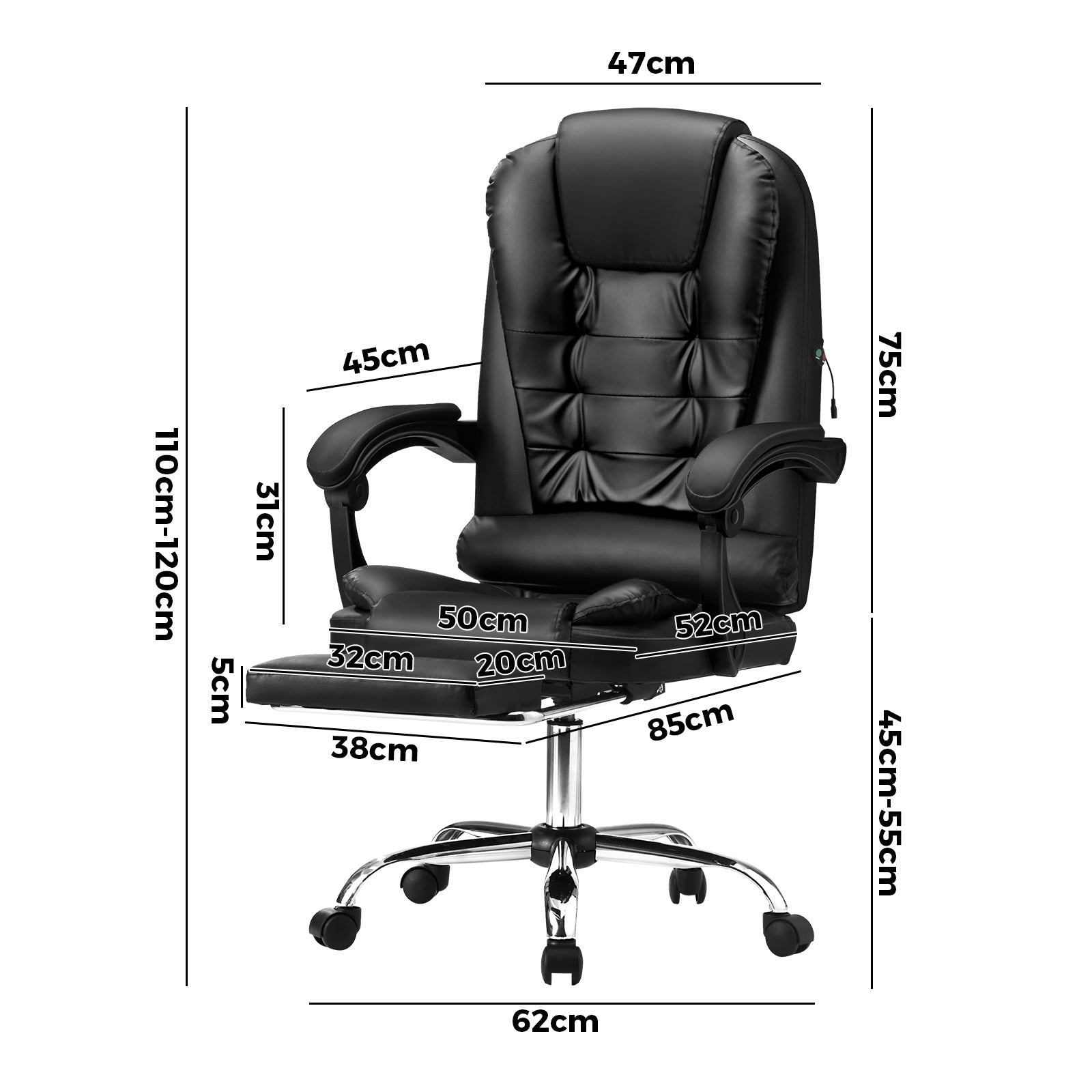 Oikiture Massage Office Chair Executive Gaming Racing Chairs PU w/Footrest Black