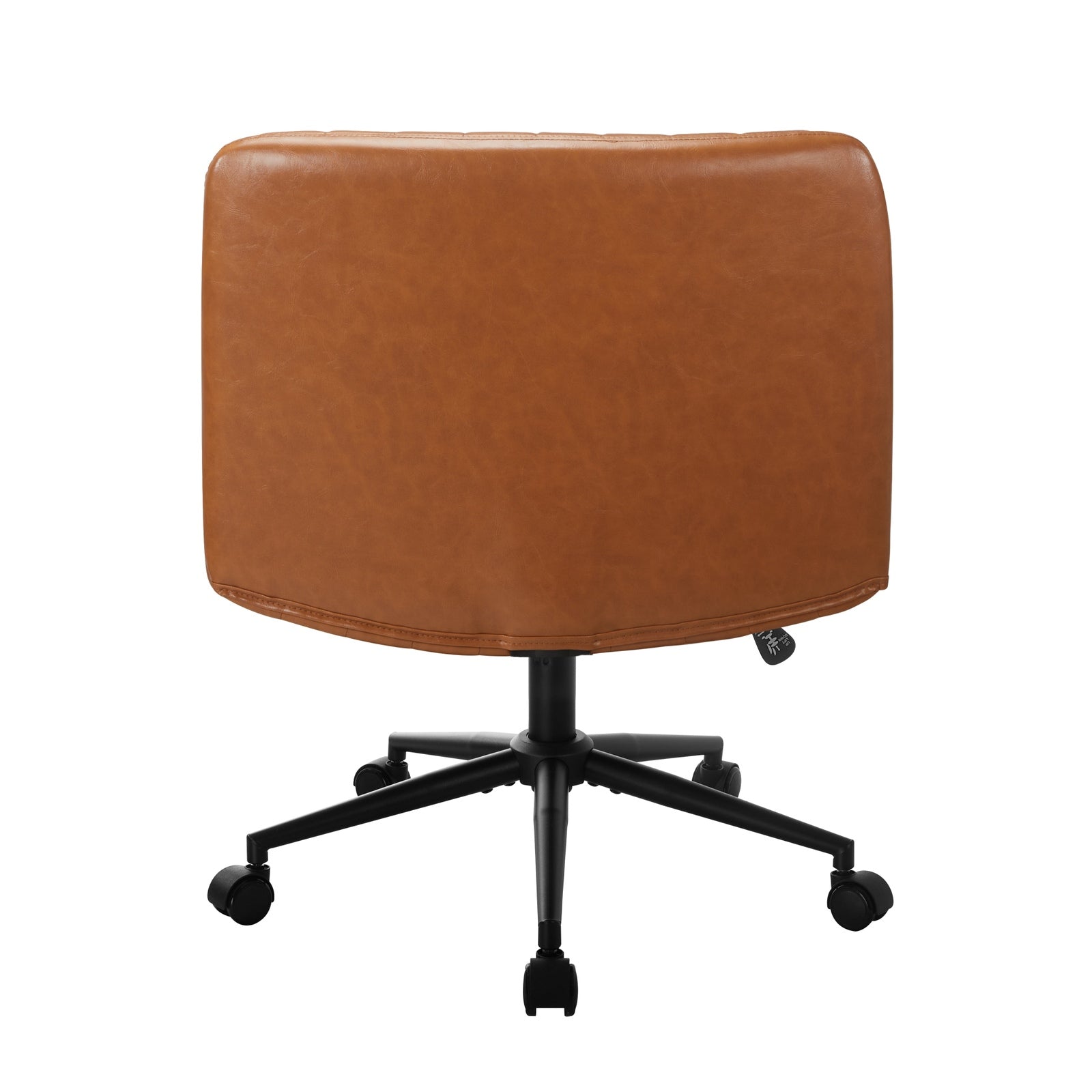 Oikiture Mid Back Armless Office Desk Chair Wide Seat with Wheels Leather Brown