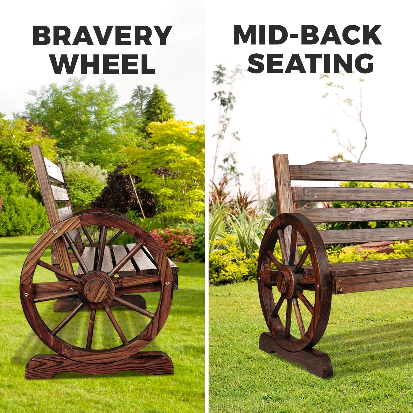 Livsip Wooden Wagon Chair Garden Bench Seat Outdoor Patio Furniture Lounge Wheel