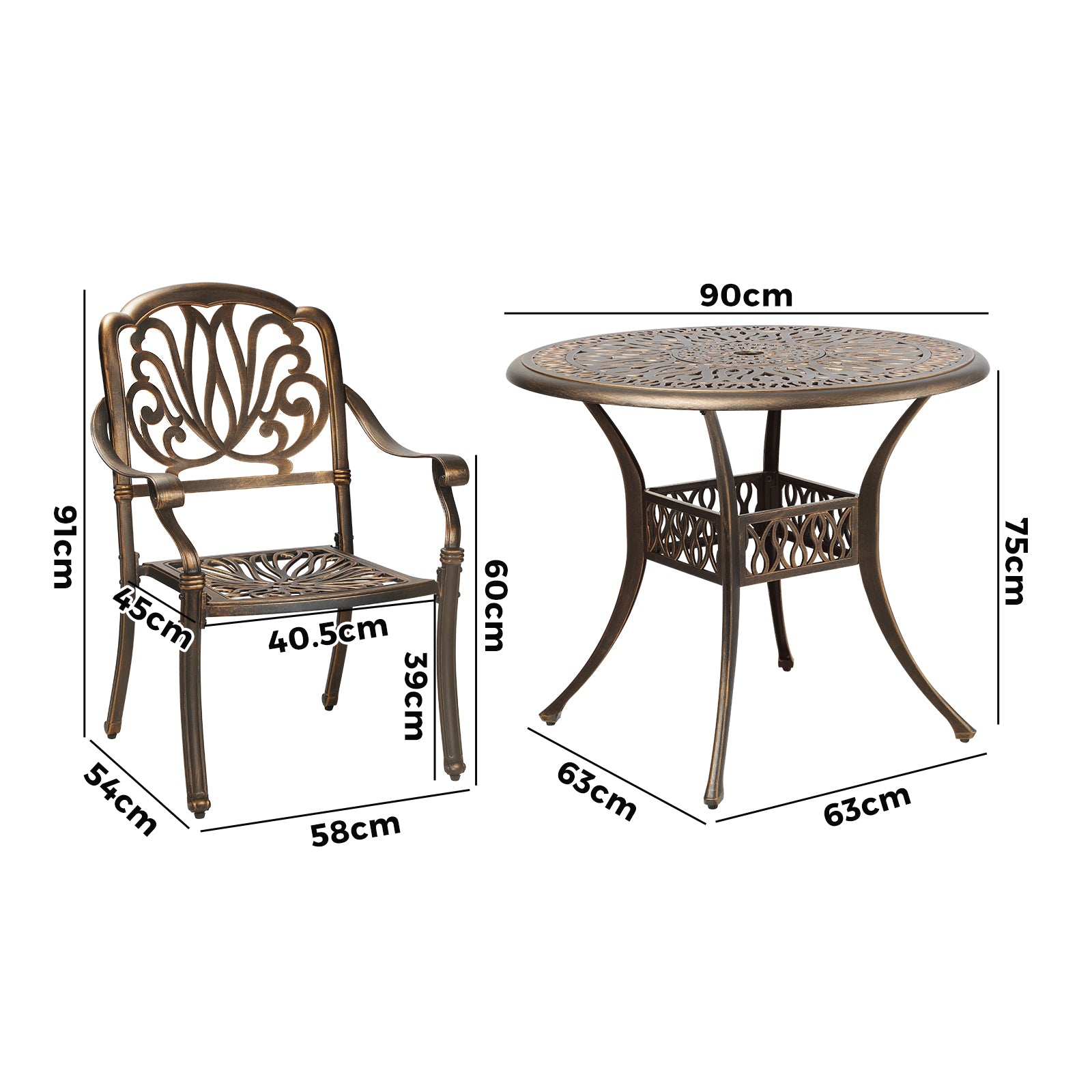 Livsip Bistro Set Outdoor Cast Aluminium Table Chair Set 3 Piece Patio Furniture