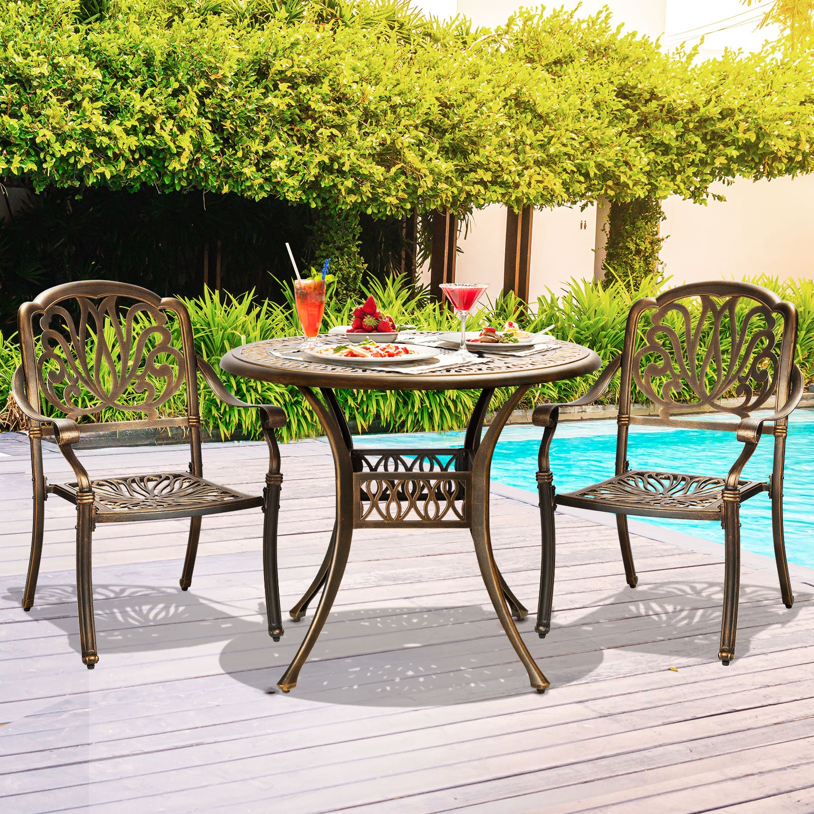 Livsip Bistro Set Outdoor Cast Aluminium Table Chair Set 3 Piece Patio Furniture