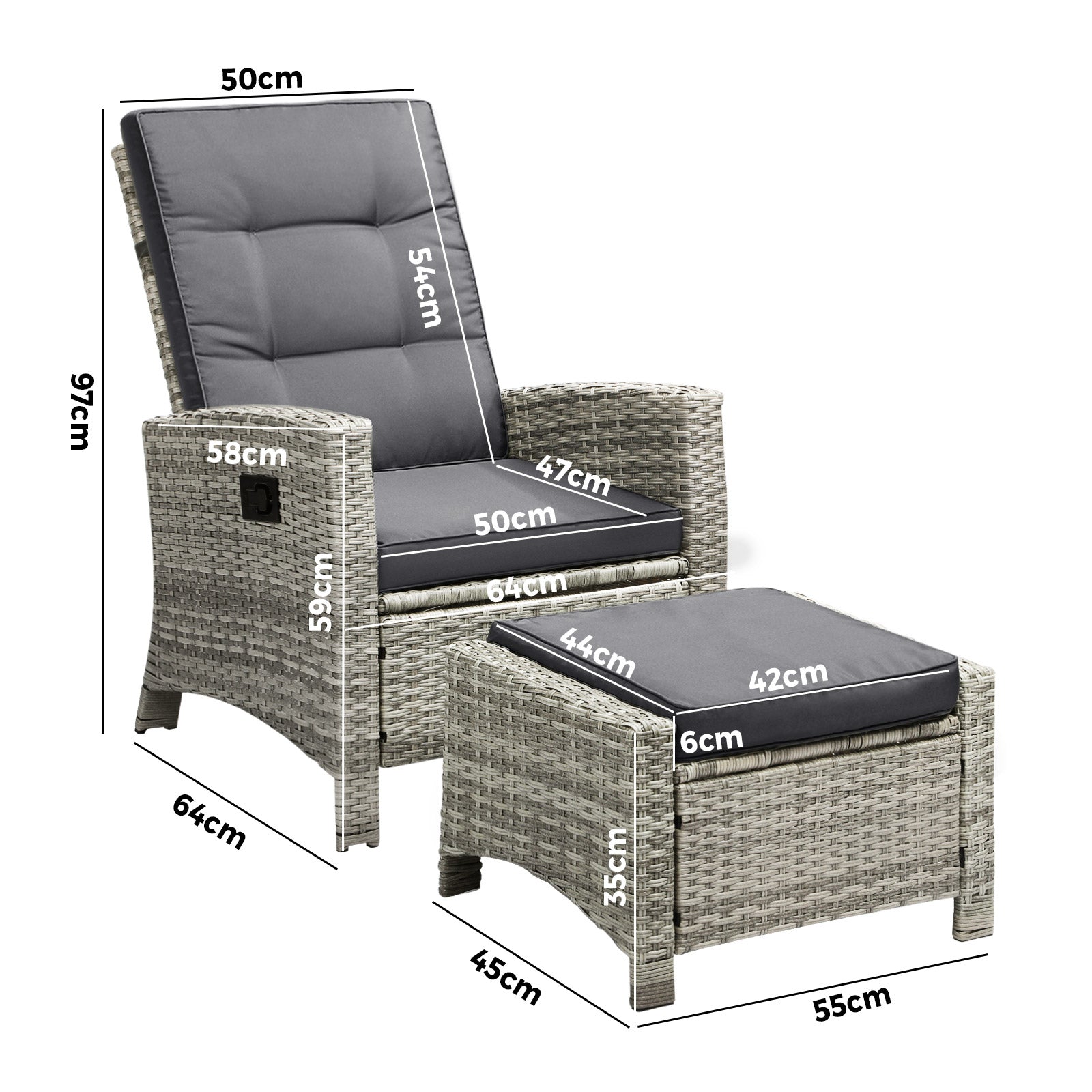 Livsip Recliner Chairs Sun lounge Outdoor Furniture Wicker Patio Garden Sofa