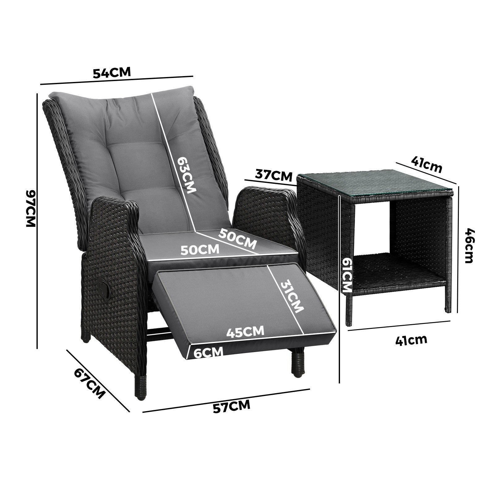 Livsip Outoodr Recliner Chair & Table Sun Lounge Outdoor Furniture Patio Setting