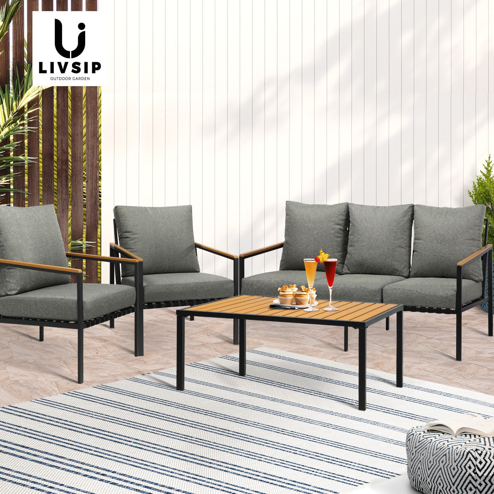 Livsip Outdoor Lounge Sofa Set Patio Furniture Table Chairs Garden Lounge Set