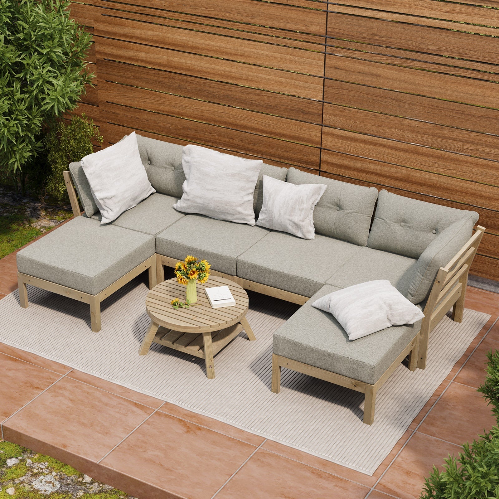 Livsip 6 Piece Outdoor Lounge Sofa Set Garden Furniture Dining Table Chairs