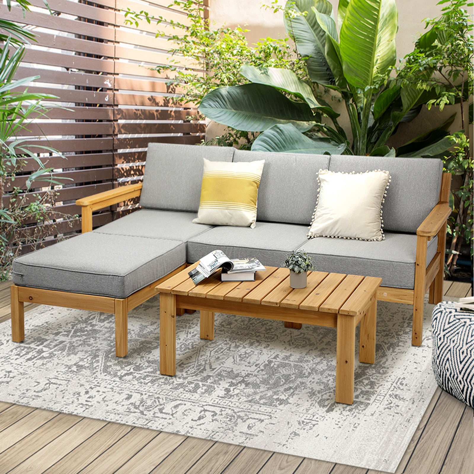 Livsip Outdoor Sofa Set Patio Furniture Wooden Table Chairs Garden Lounge 5Piece