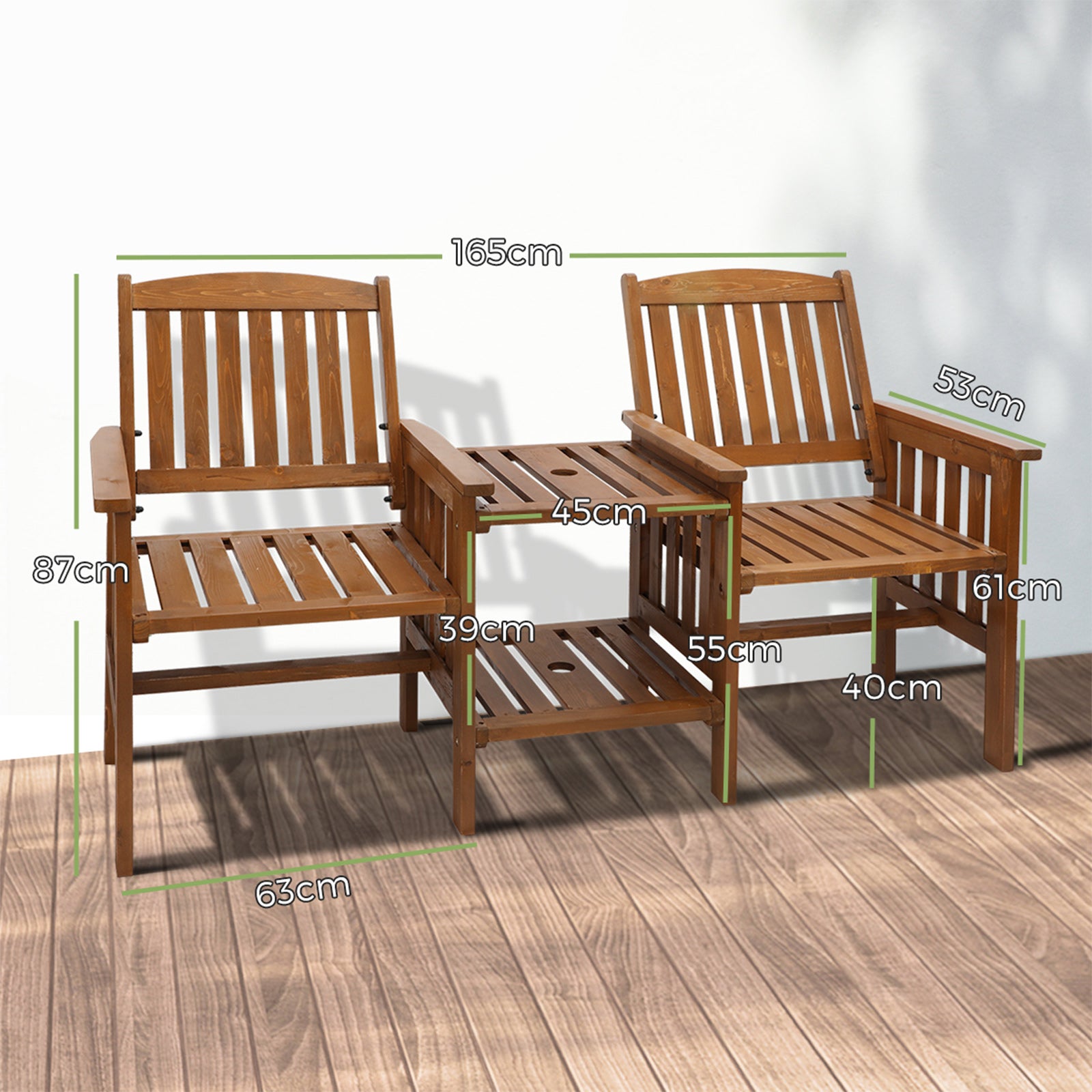 Livsip Wooden Garden Bench Table 2 Seater Loveseat Patio Chair Outdoor Furniture