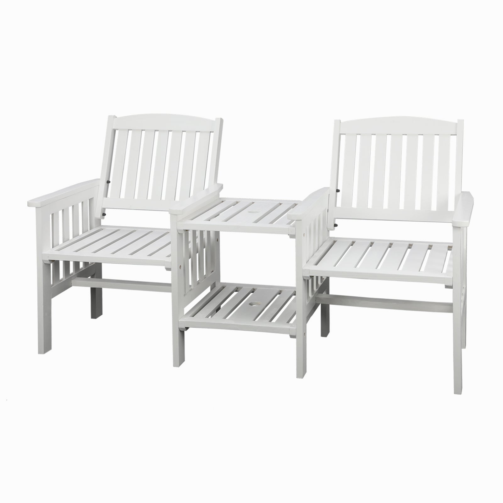 Livsip Wooden Garden Bench 2 Seat Table Loveseat Outdoor Patio Furniture White