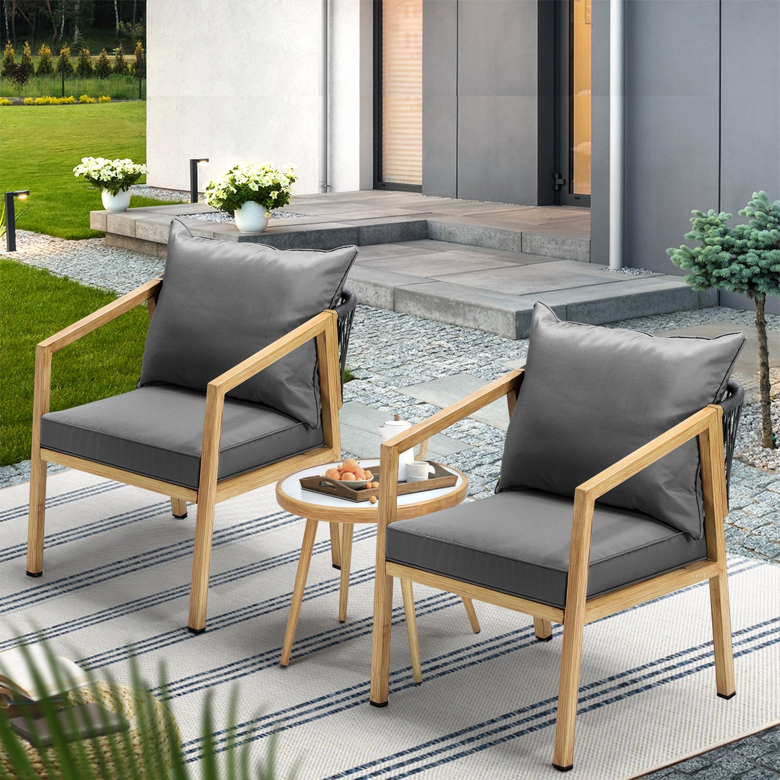 Livsip Outdoor Bistro Set Dining Chairs Table Patio Furniture Setting 3 Piece