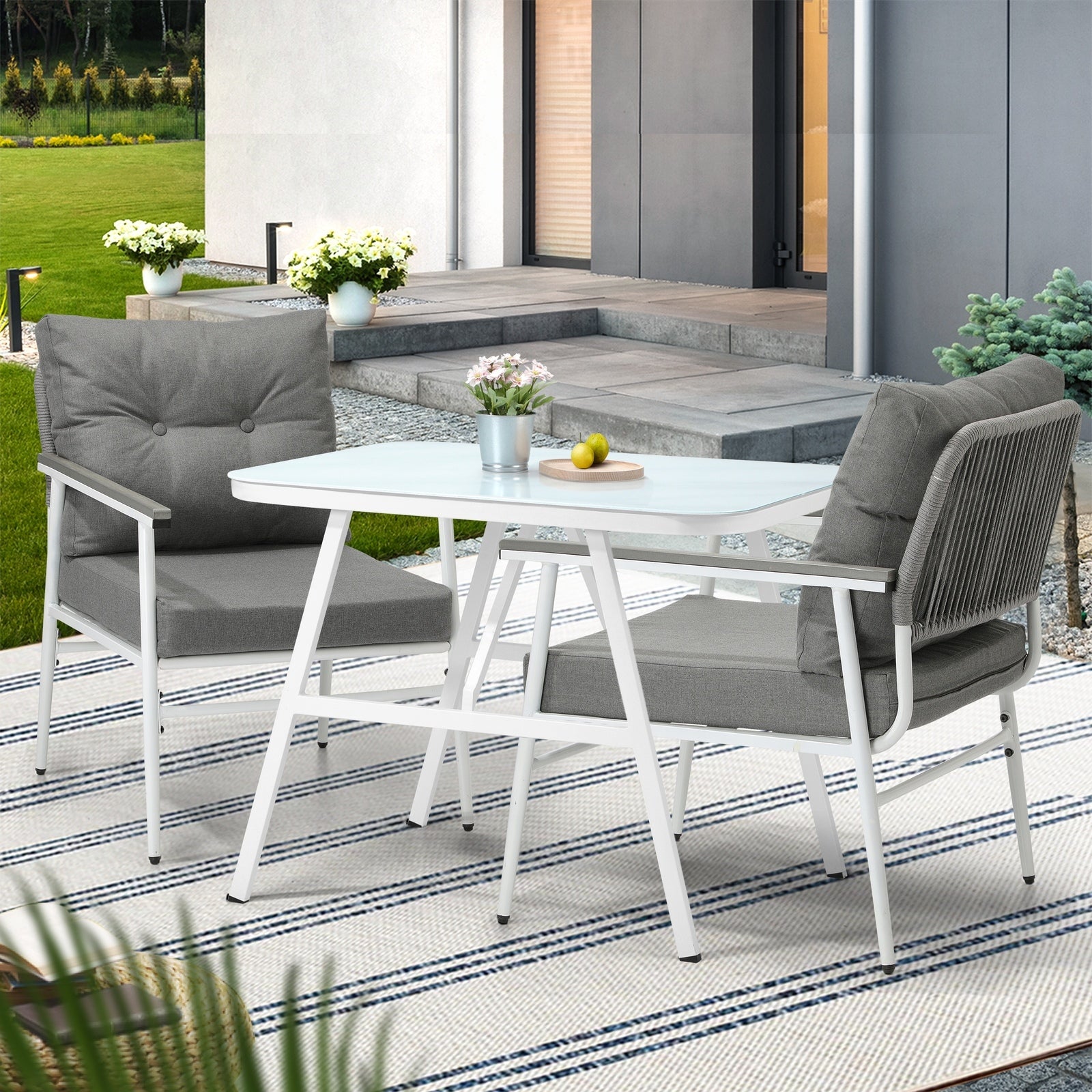 Livsip Outdoor Dining Set Garden Furniture Setting Marble-style Table 3 Piece