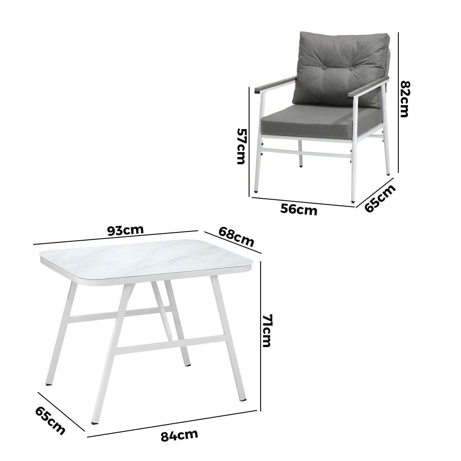 Livsip Outdoor Dining Set Garden Furniture Setting Marble-style Table 3 Piece