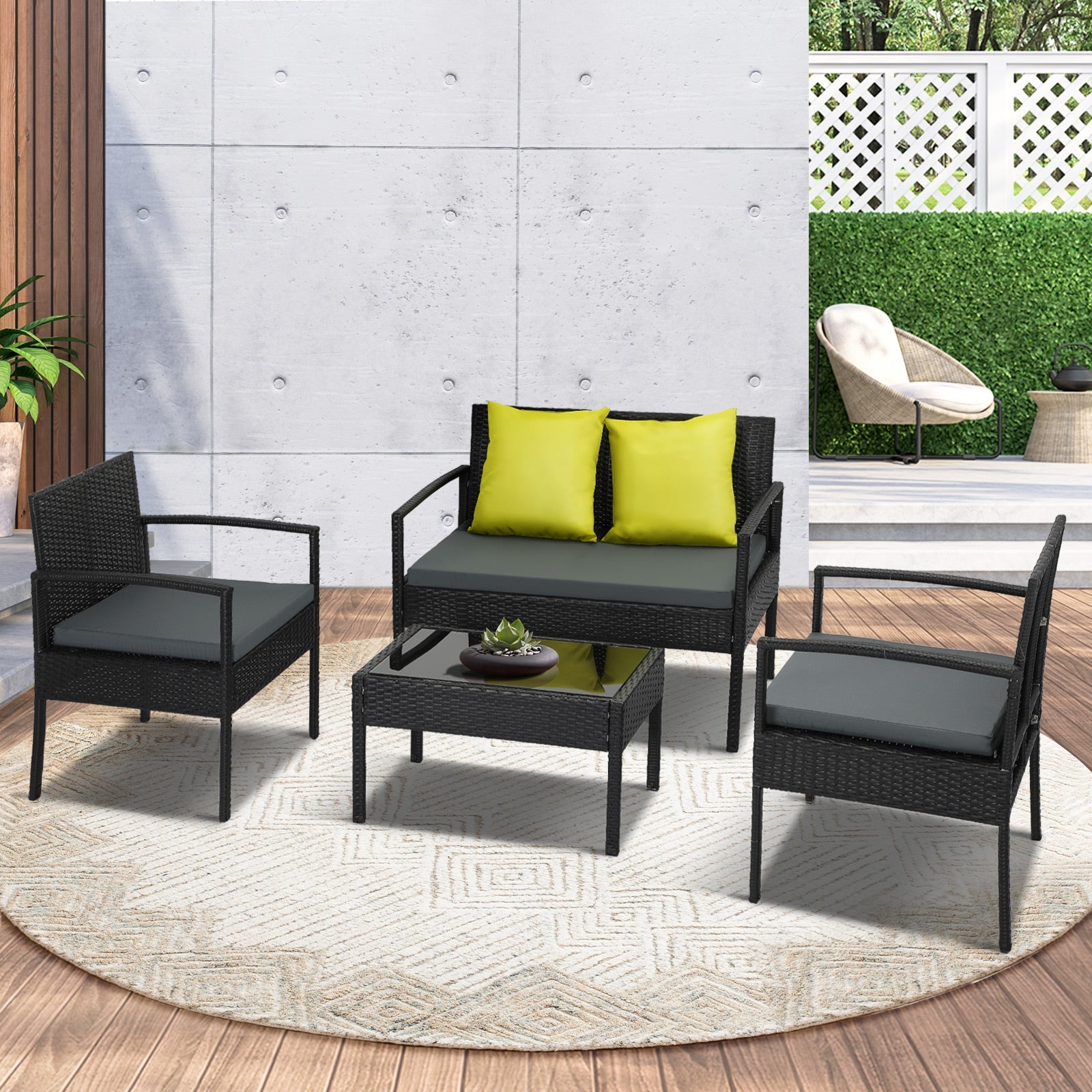 Livsip 4pcs Outdoor Lounge Setting Sofa Set Wicker Garden Patio Furniture Set