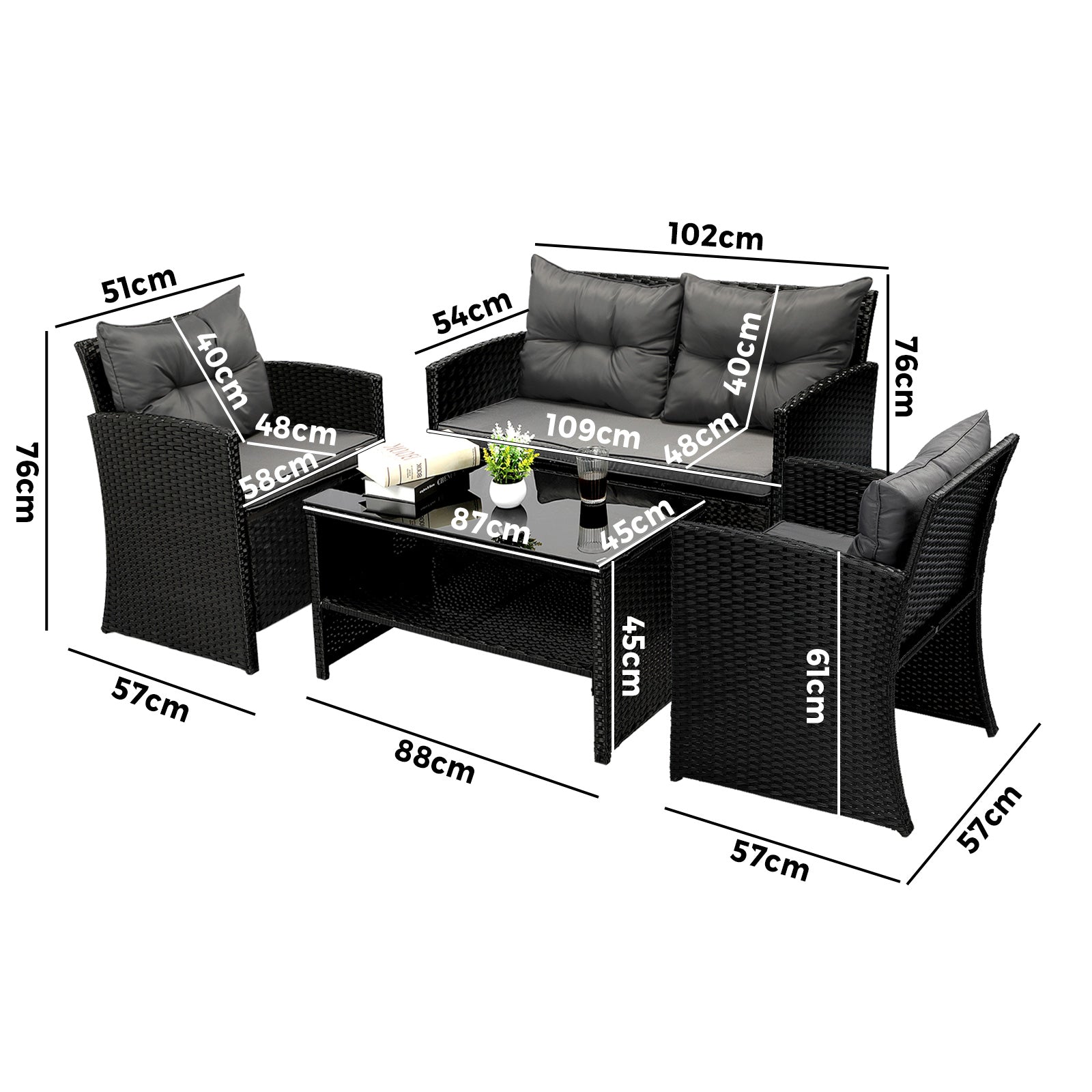 Livsip Outdoor Furniture Lounge Setting Wicker Sofa Chair Table Garden Patio Set