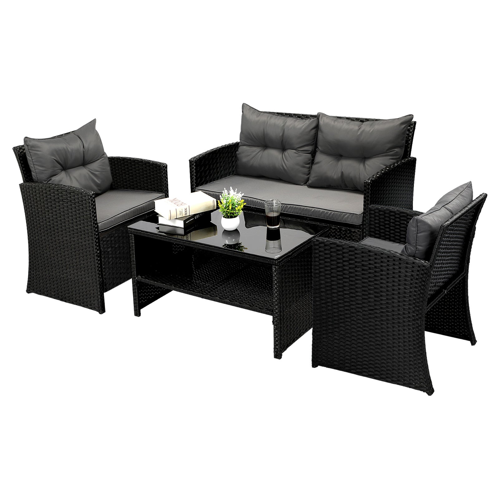 Livsip Outdoor Furniture Lounge Setting Wicker Sofa Chair Table Garden Patio Set