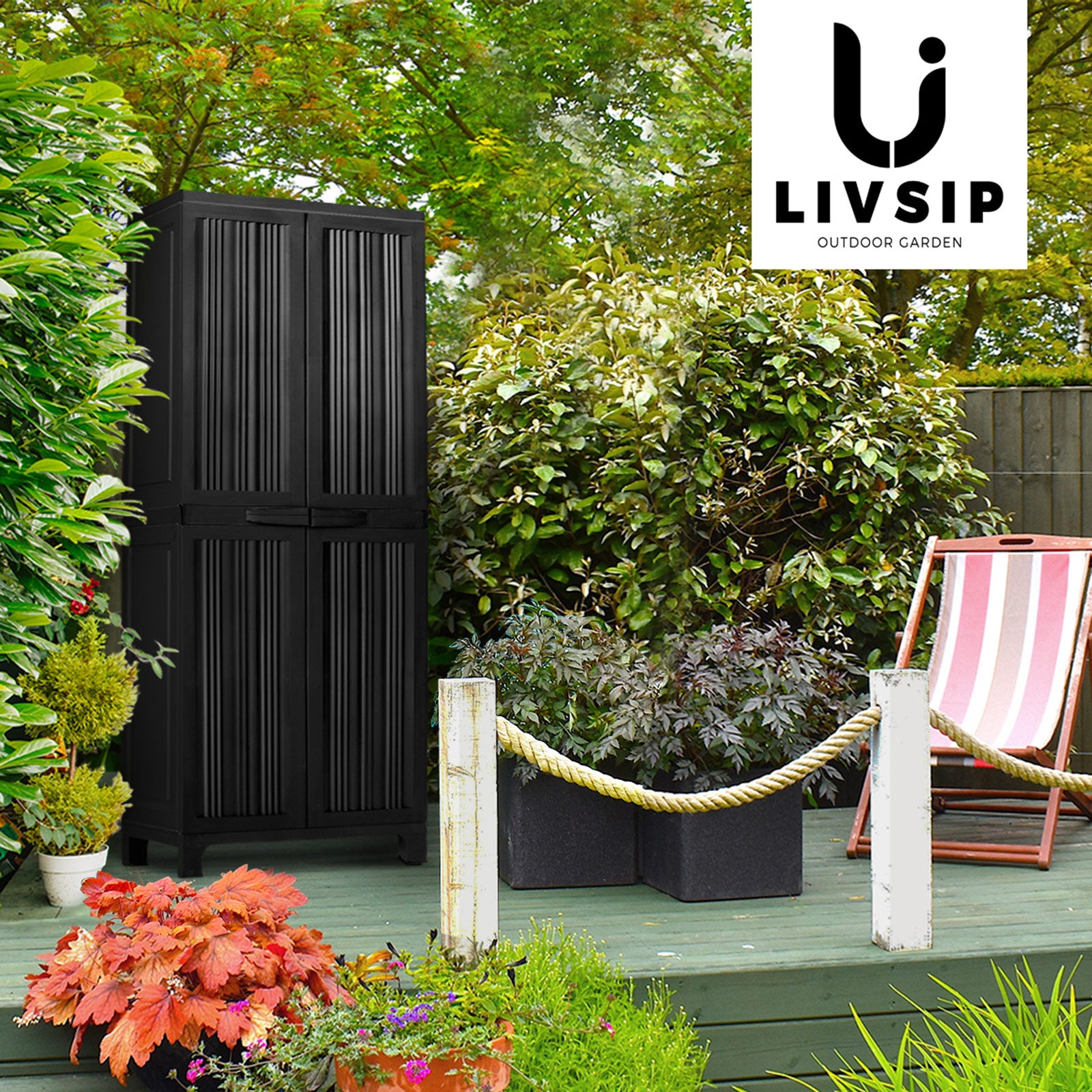 Livsip Outdoor Storage Cabinet Box Cupboard Garage Garden Adjustable Lockable