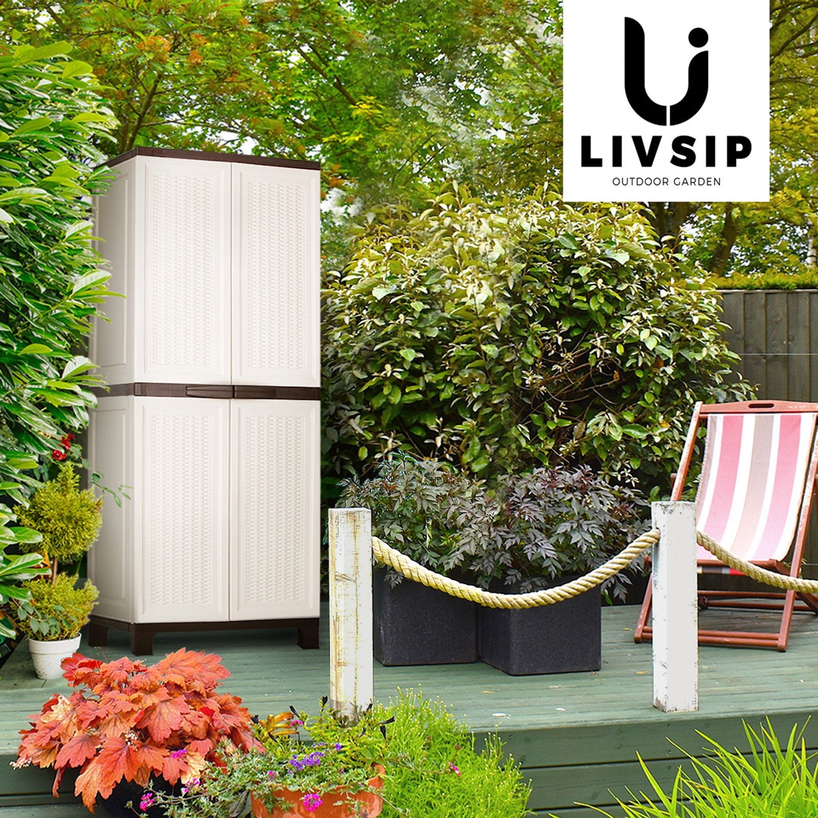 Livsip Outdoor Storage Cabinet Box Garage Cupboard Garden Adjustable Lockable