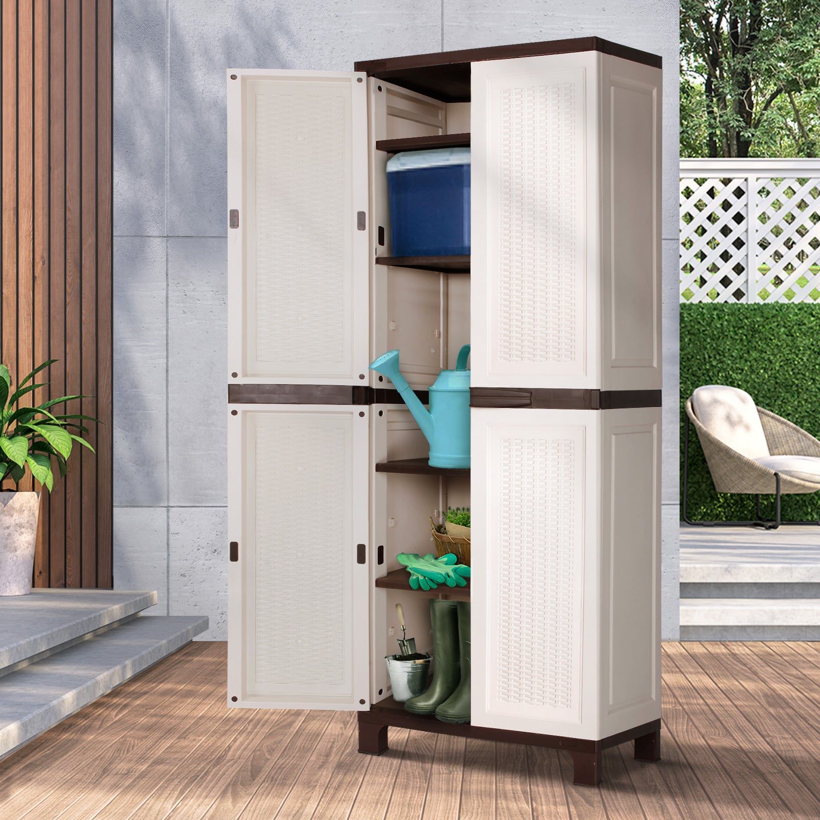 Livsip Outdoor Storage Cabinet Box Garage Cupboard Garden Adjustable Lockable