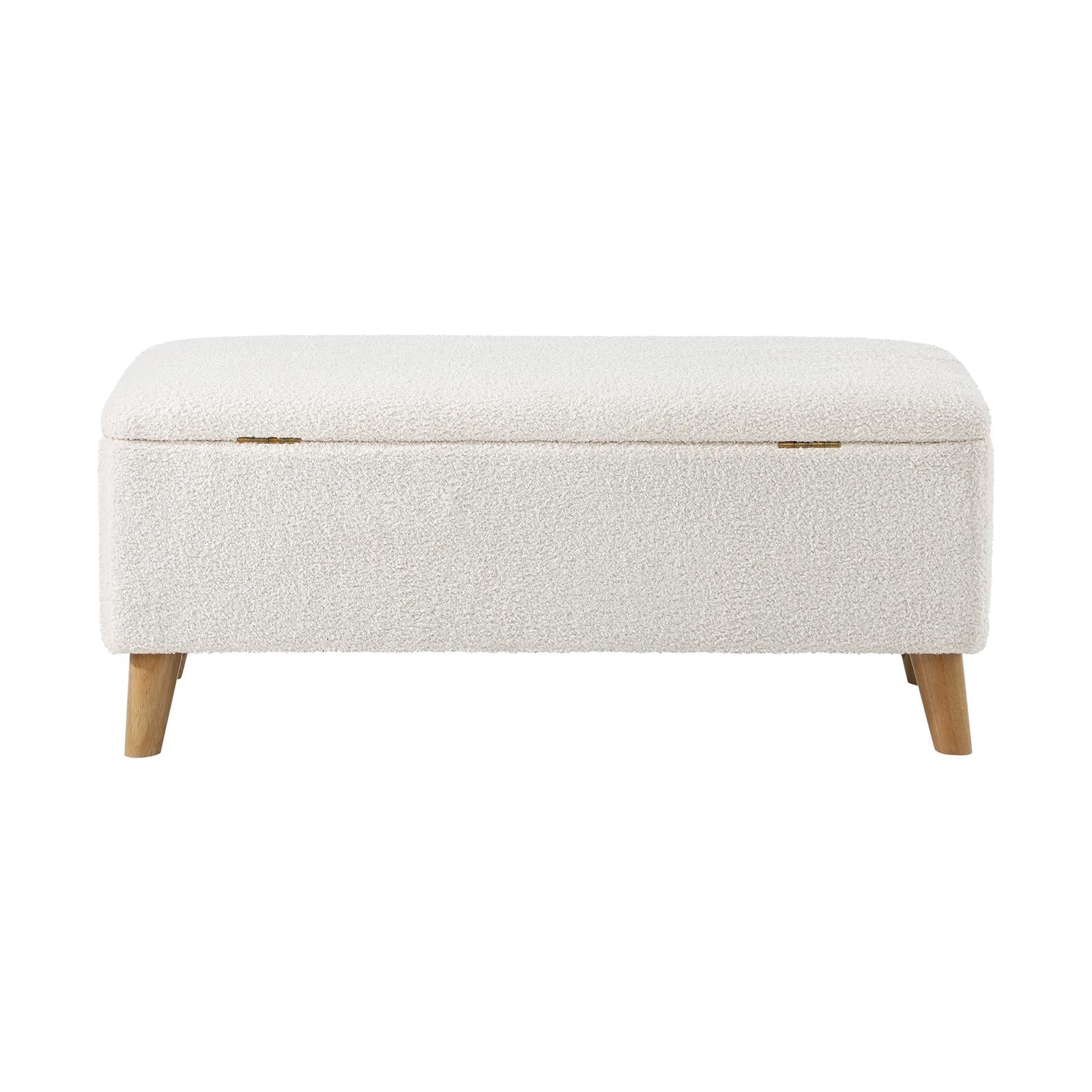 Oikiture Storage Ottoman Blanket Box Chest Toy Foot Stool LARGE Sherpa White