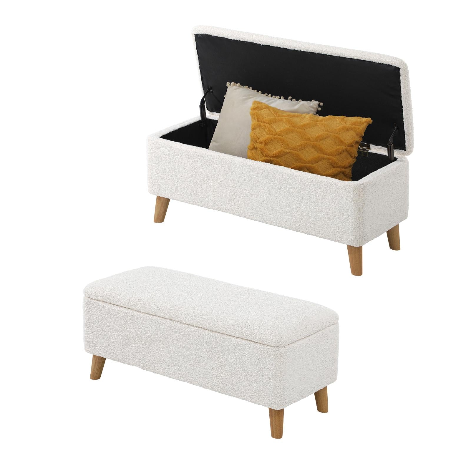 Oikiture Storage Ottoman Blanket Box Chest Toy Foot Stool LARGE Sherpa White