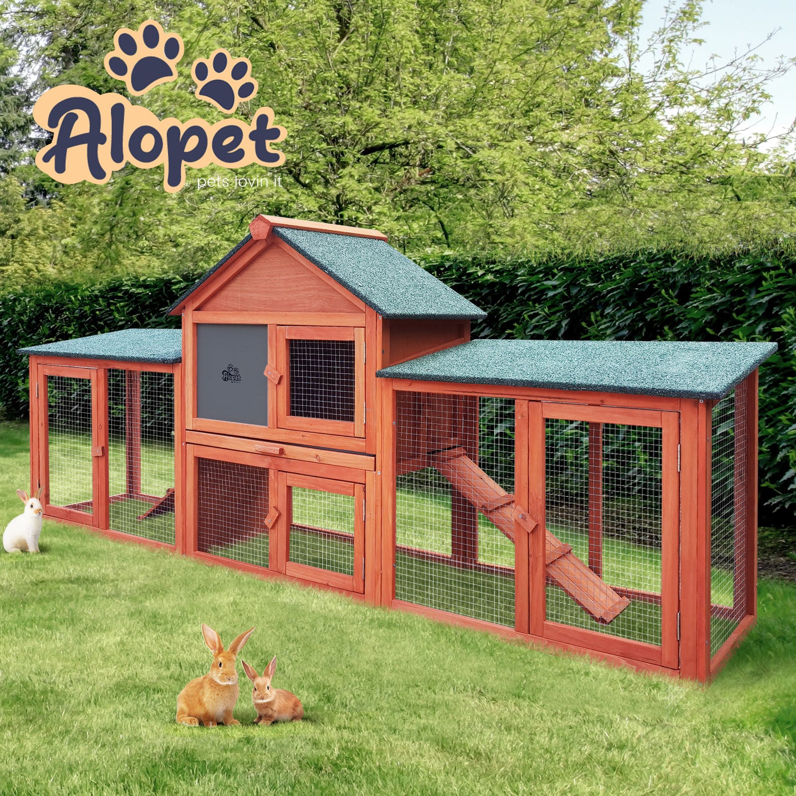 Alopet Rabbit Hutch Chicken Coop Bunny House Run Cage Wooden Outdoor Pet Hutch