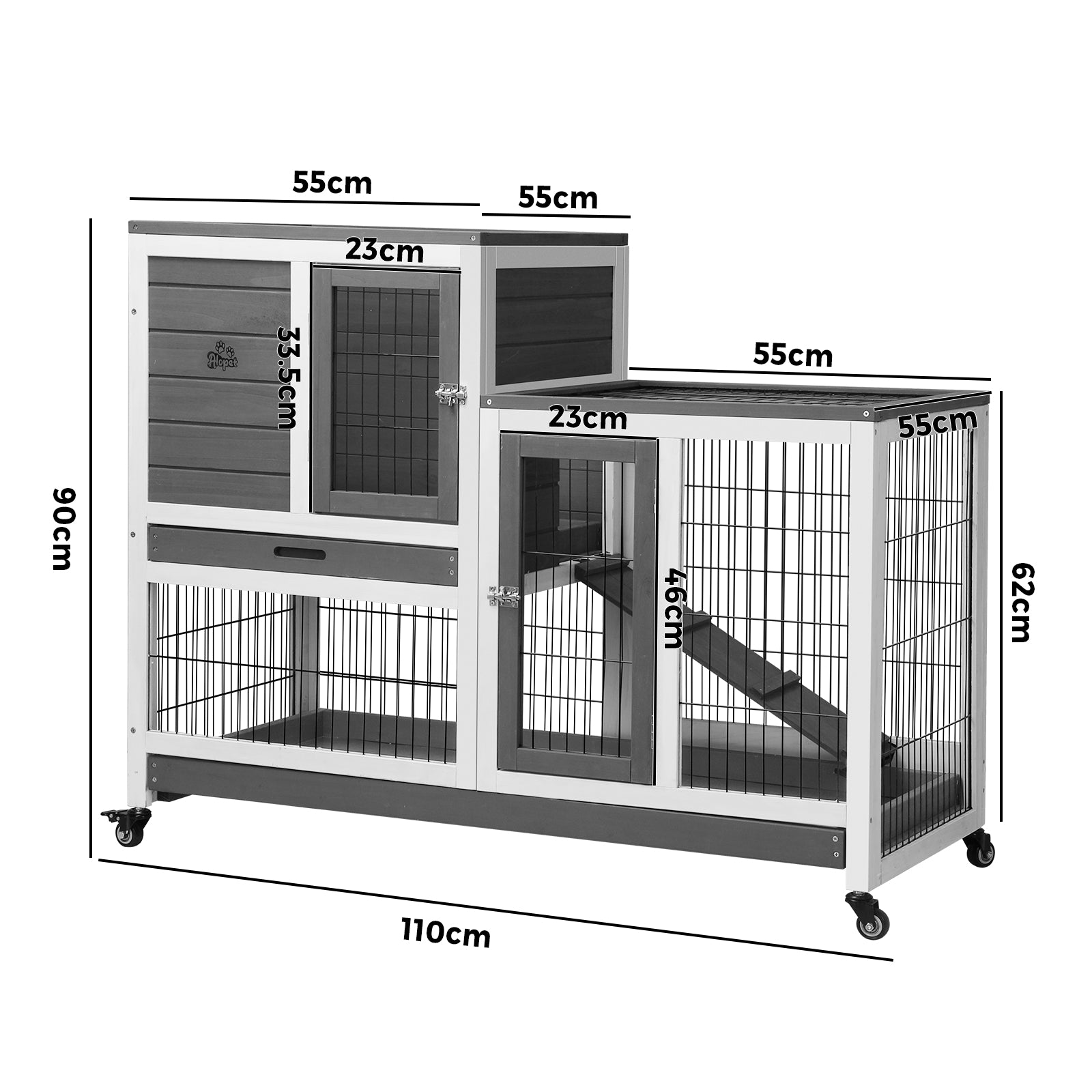 Alopet Rabbit Hutch Chicken Coop House Run Wooden Pet Cage Wheels Guinea Pig Bun