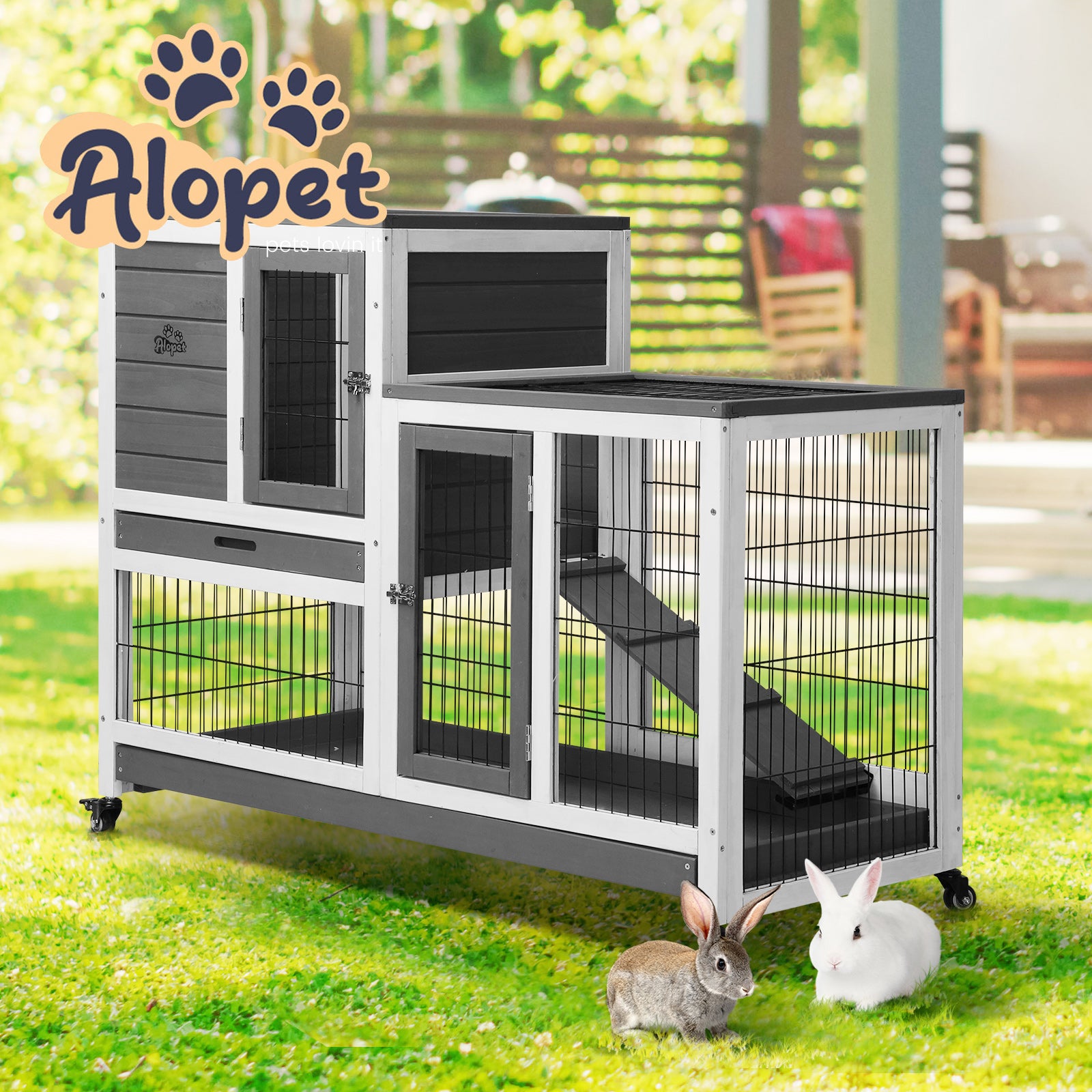 Alopet Rabbit Hutch Chicken Coop House Run Wooden Pet Cage Wheels Guinea Pig Bun