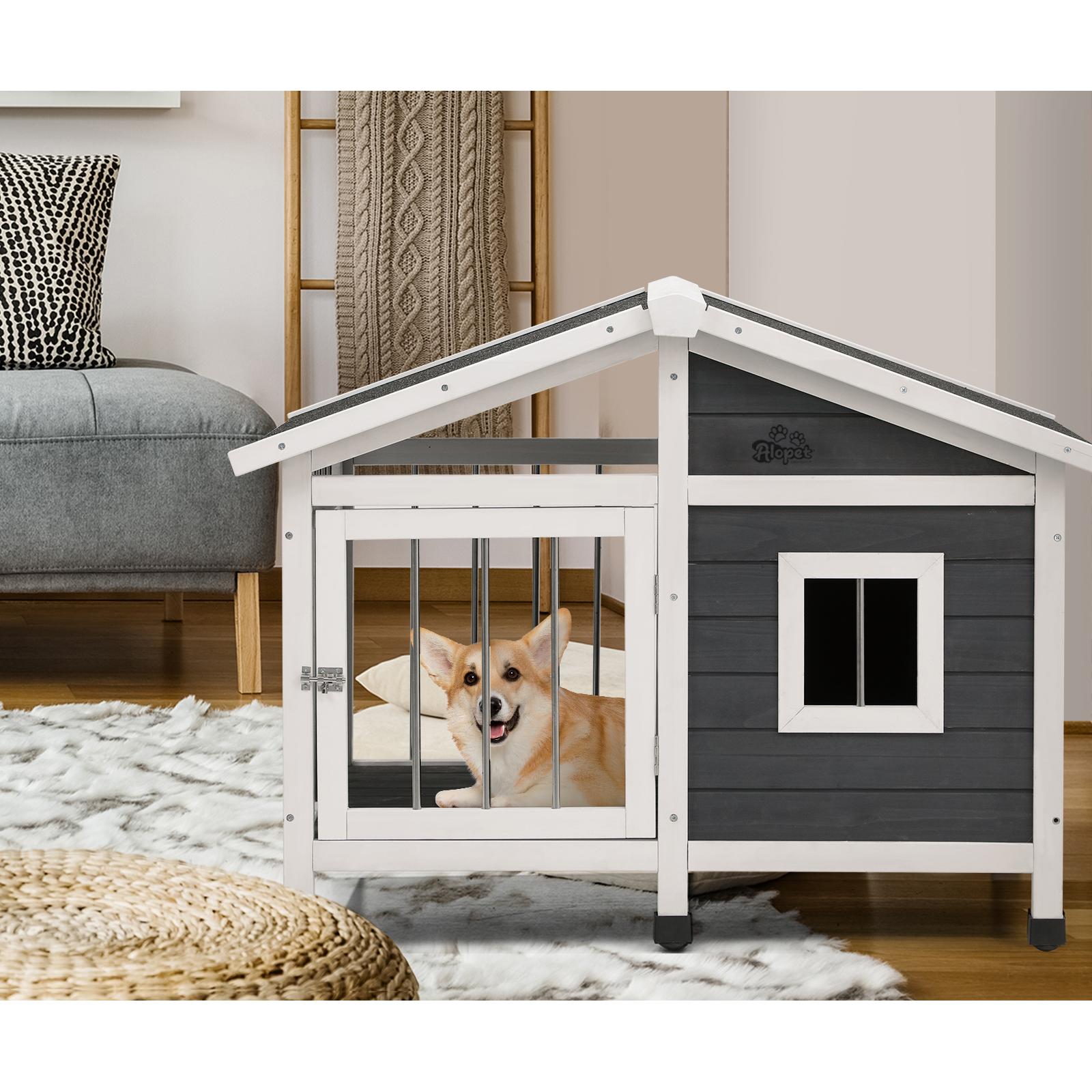 Alopet Wooden Pet Dog Kennel Awning Cabin Log Box Home Dog Cage Timber House