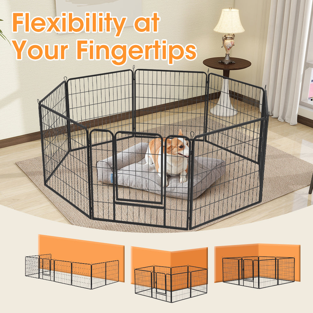 Petzly Dog Playpen Puppy Exercise Cage Pet Cage Enclosure 8 Panel 80x80CM Black