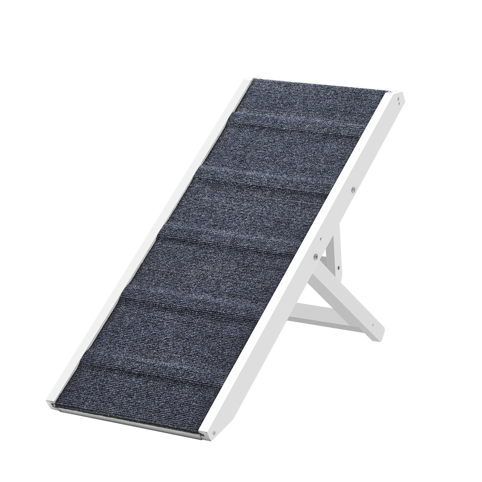 Adjustable dog ramp for clearance bed