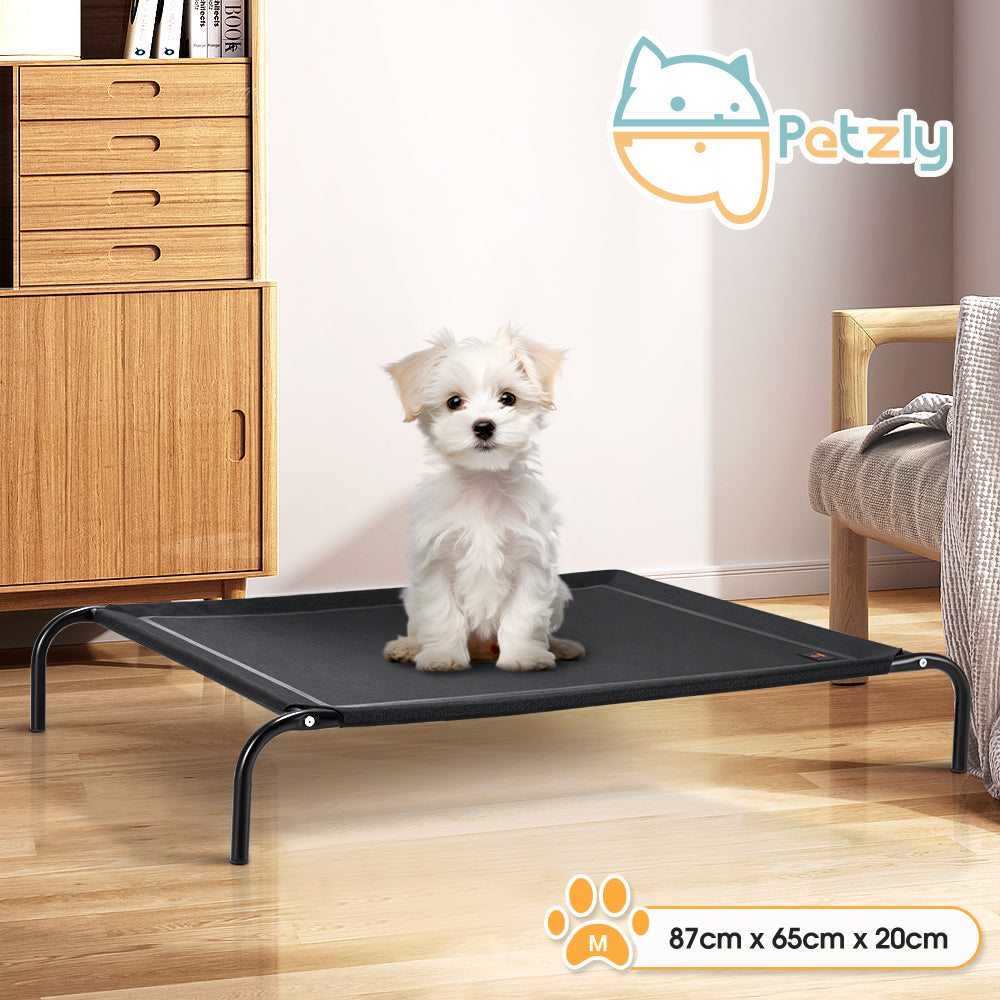 Petzly Cooling Elevated Pet Dog Bed for Medium Dog Washable Breathable Mesh Black