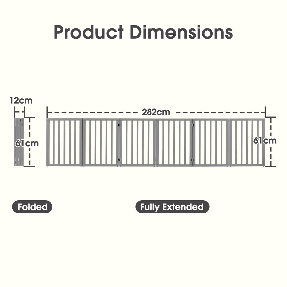 Petzly Wooden Pet Gate Dog Fence Safety Barrier Security Door 6 Panel 61cm Grey