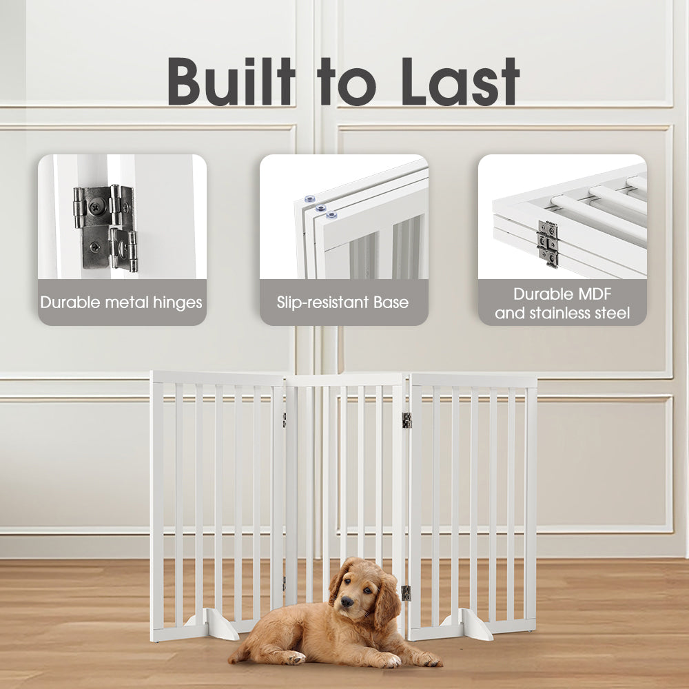 Petzly Pet Gate Dog Fence Safety Barrier with Support Feet 3 Panel 80cm White