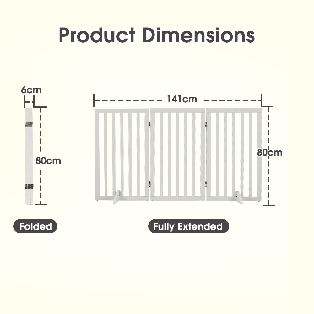 Petzly Pet Gate Dog Fence Safety Barrier with Support Feet 3 Panel 80cm White