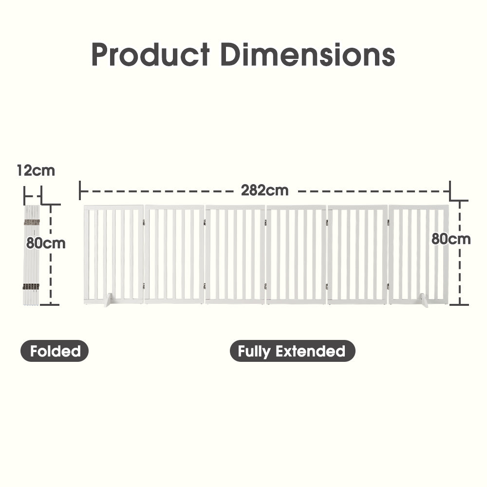 Petzly Pet Gate Dog Fence Safety Barrier with Support Feet 6 Panel 80cm White