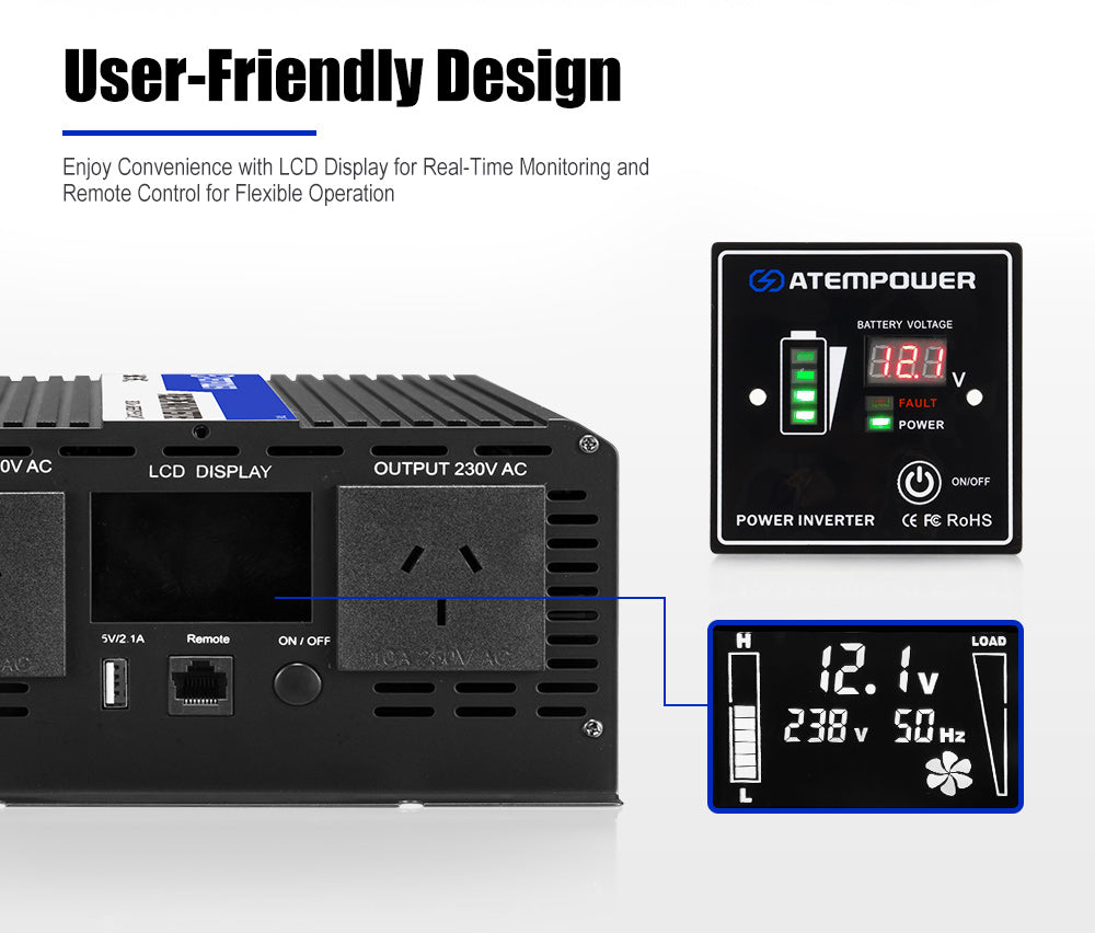 Atem Power 12V to 240V 3000W/6000W Pure Sine Wave Power Inverter