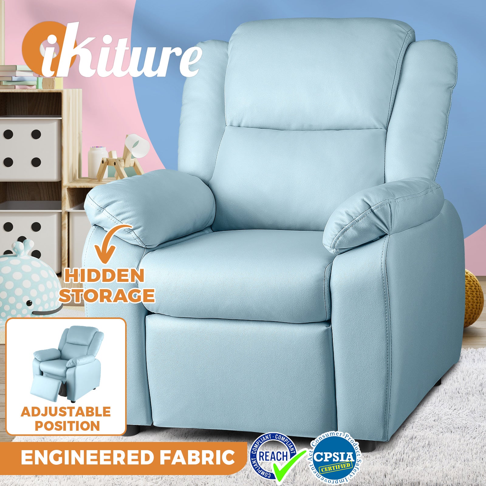 Oikiture Kids Recliner Children Lounge Chairs Engineered Fabric Couch Armchair