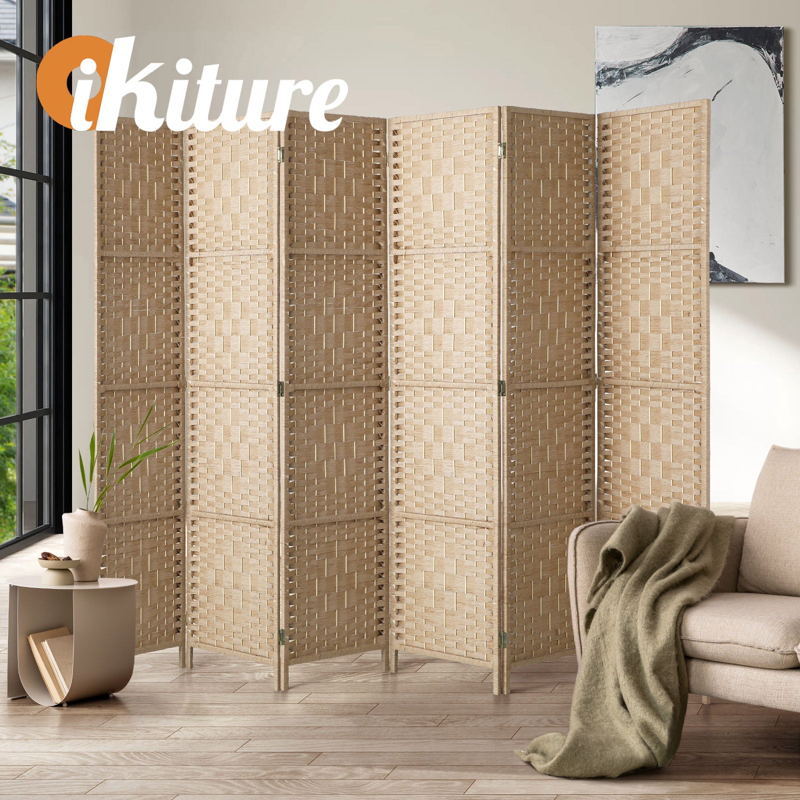 Oikiture 6 Panel Room Divider Privacy Screen Dividers Woven Wood Fold Stand