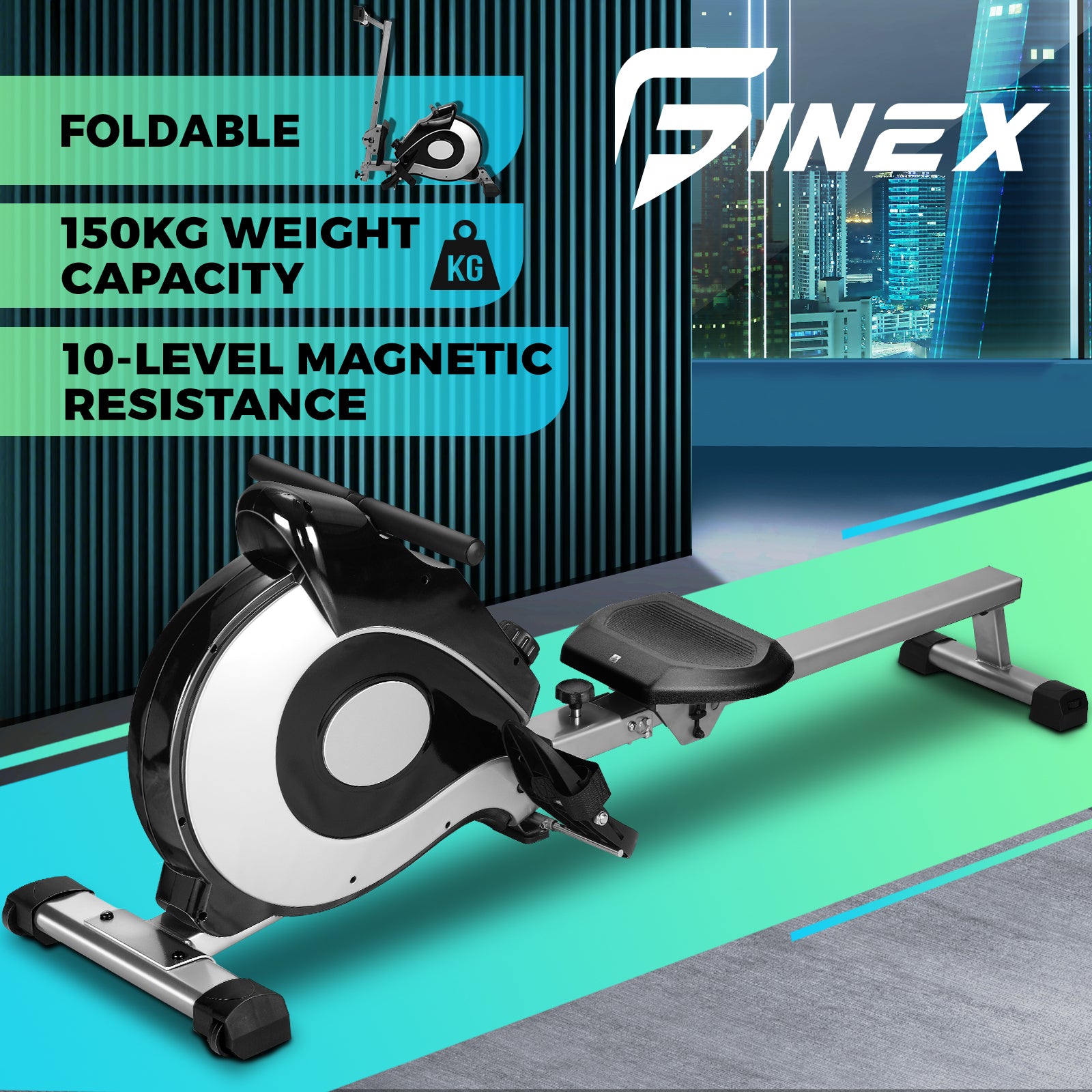 Finex Magnetic Rowing Machine Flywheel Resistance Rower Cardio Home Gym Fitness