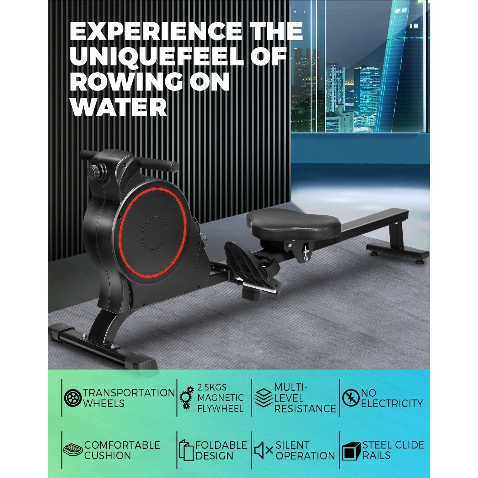 Finex Magnetic Rowing Machine Rower Resistance Cardio Fitness Home Gym Exercise